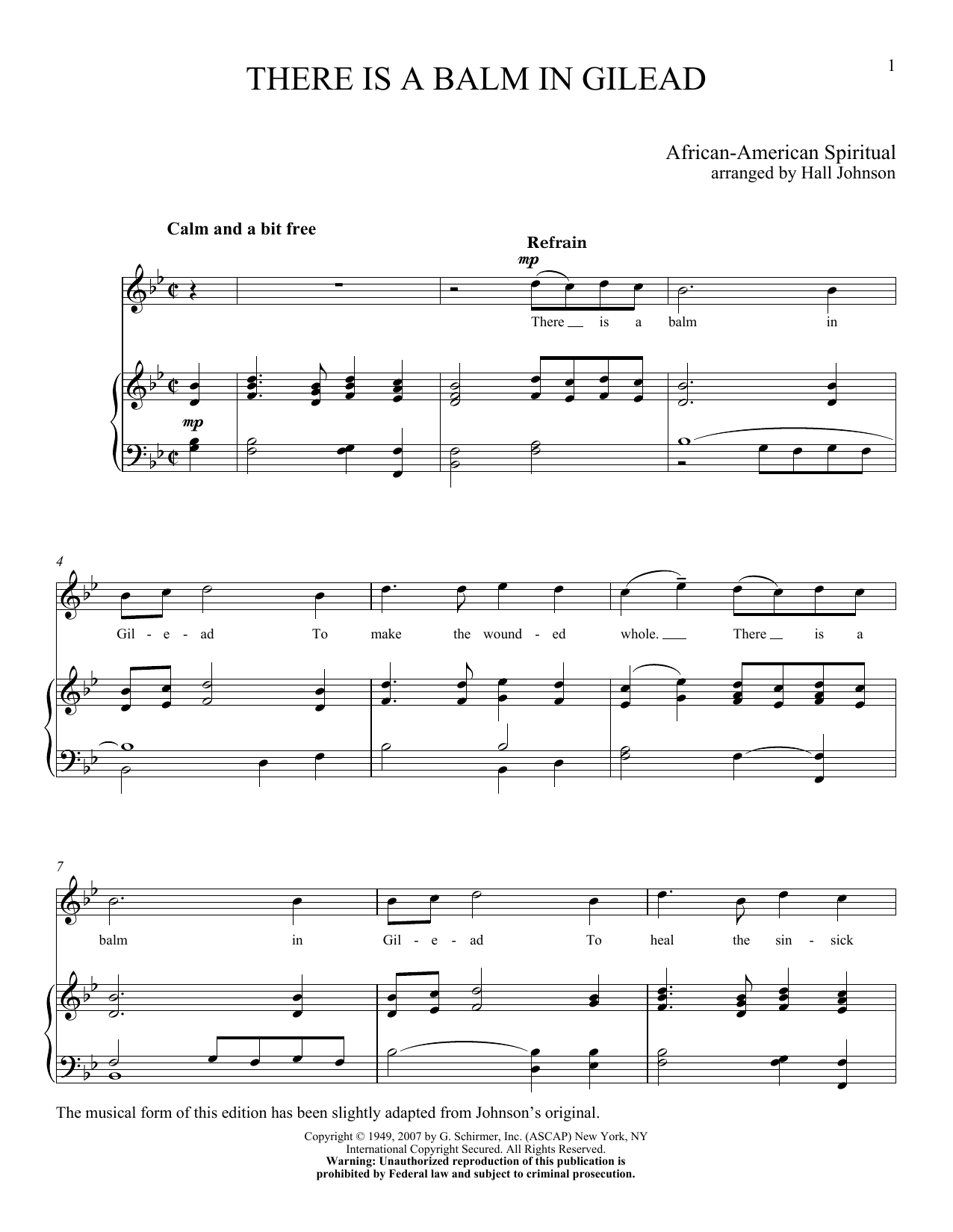 Hall Johnson There Is A Balm In Gilead Sheet Music