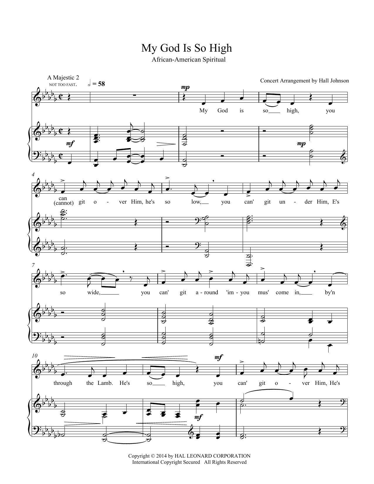 Hall Johnson My God Is So High (D-flat) Sheet Music