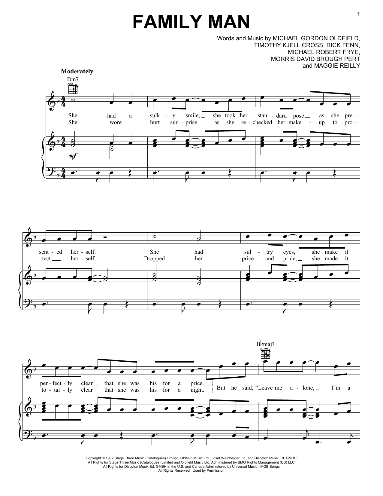 Hall & Oates Family Man Sheet Music