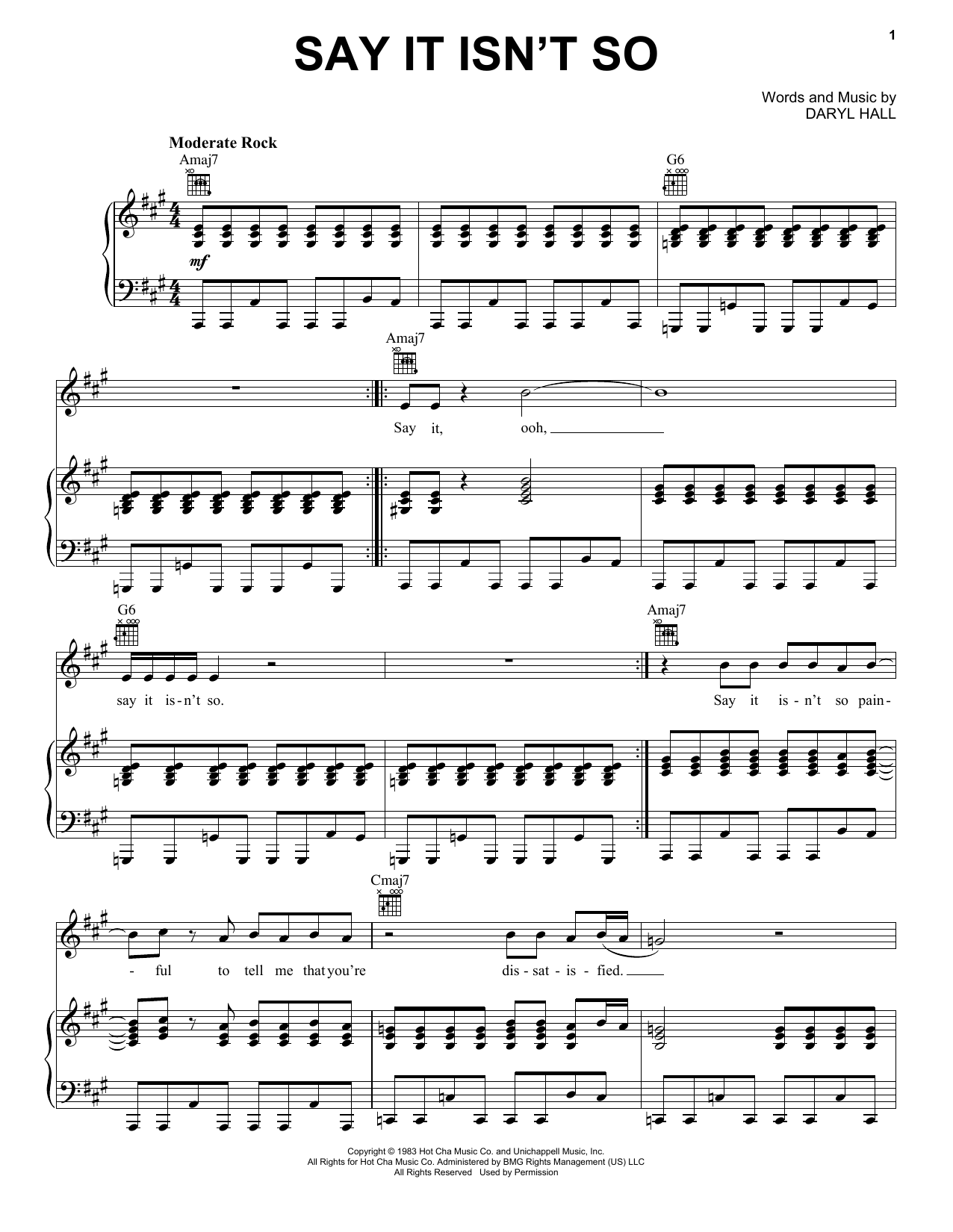 Hall & Oates Say It Isn't So Sheet Music