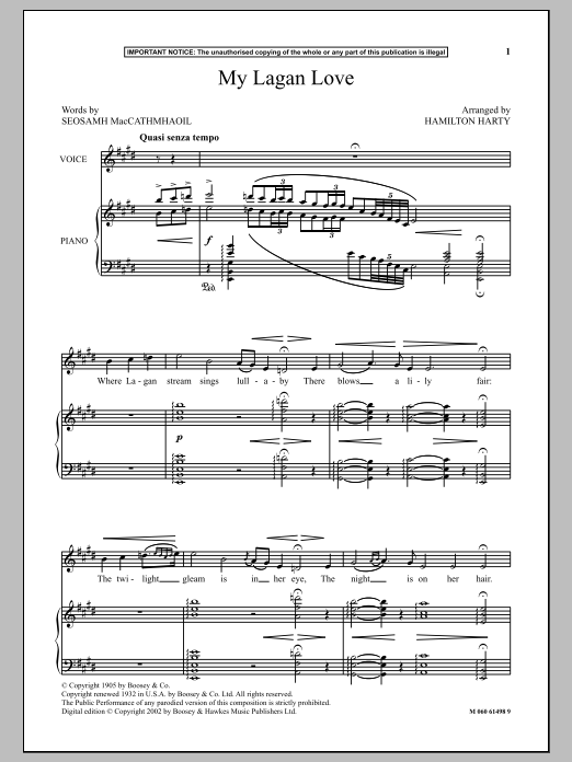 Hamilton Harty My Lagan Love Sheet Music