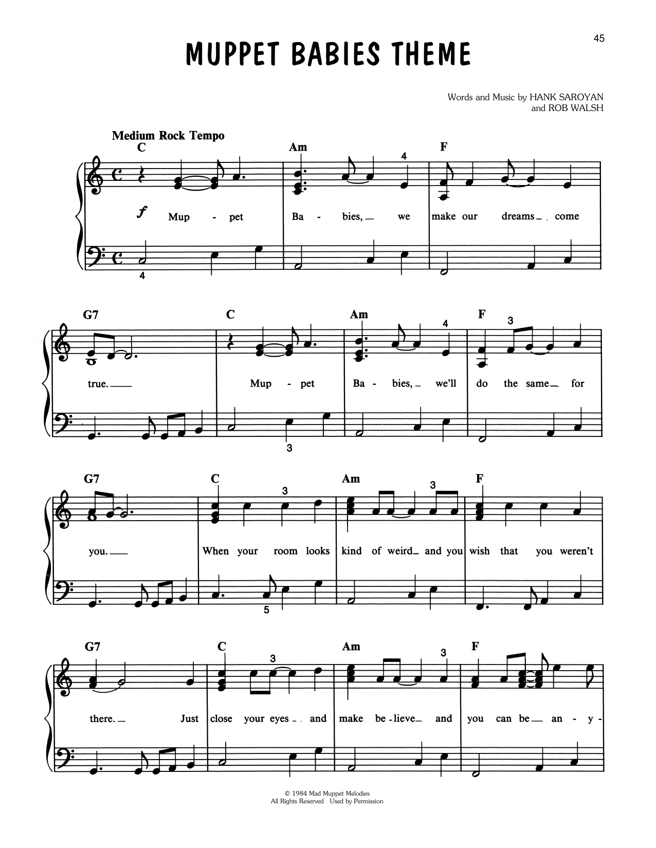 Hank Saroyan Muppet Babies Theme Sheet Music