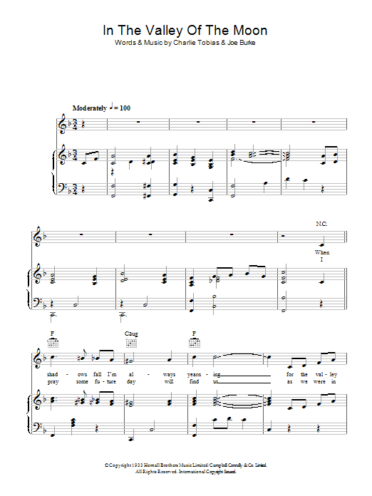 Hank Thompson In The Valley Of The Moon Sheet Music