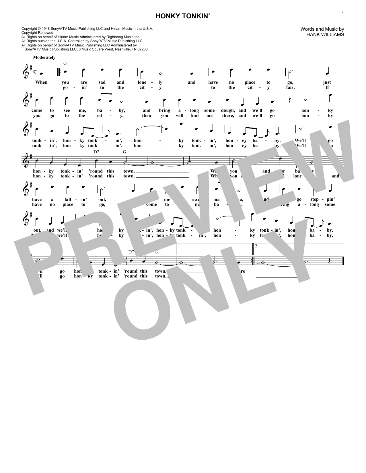 Hank Williams Jr. Honky Tonkin' Sheet Music