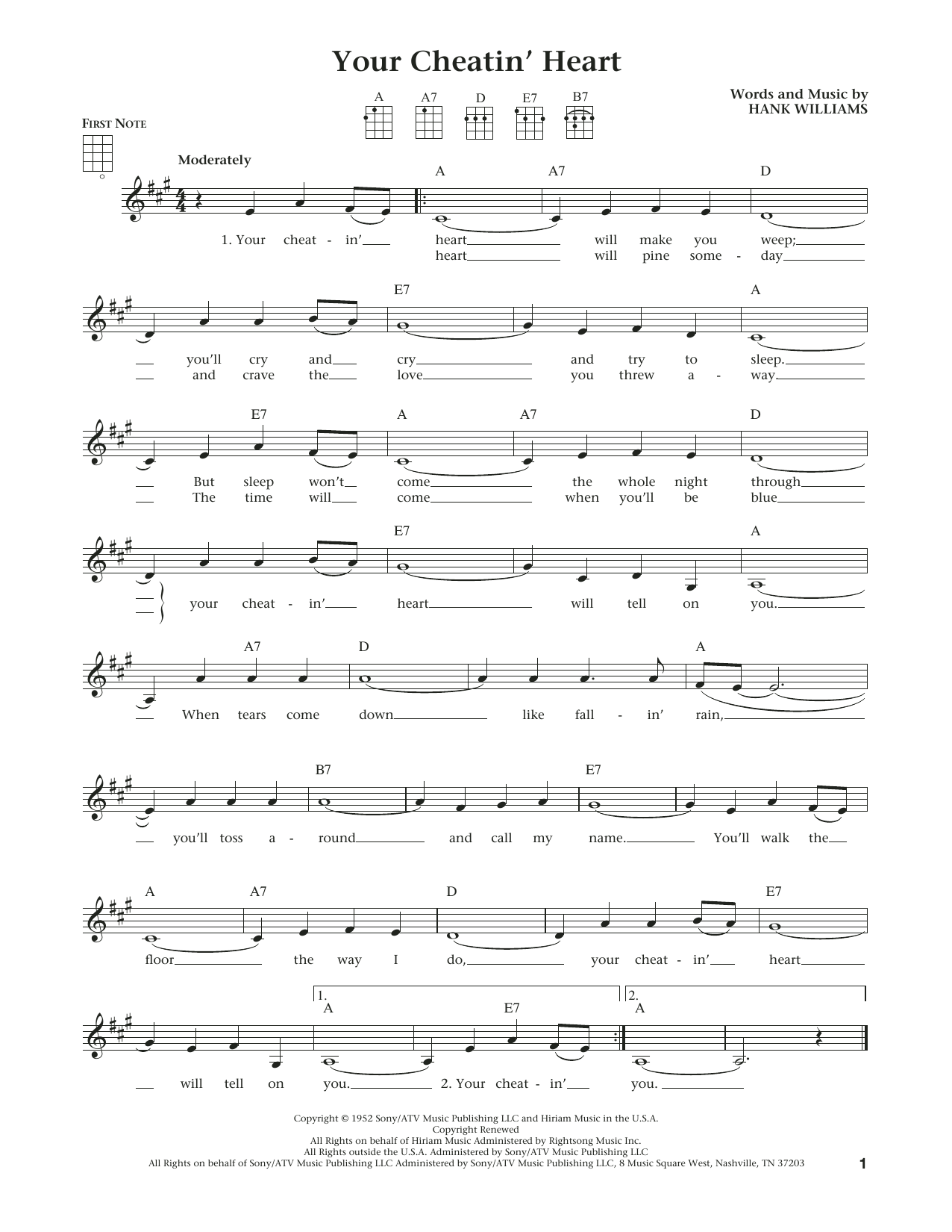 Hank Williams Your Cheatin' Heart (from The Daily Ukulele) (arr. Liz and Jim Beloff) Sheet Music