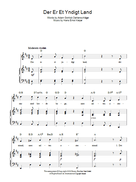 Hans Ernst Kroyer Der Er Et Yndigt Land (Danish National Anthem) Sheet Music