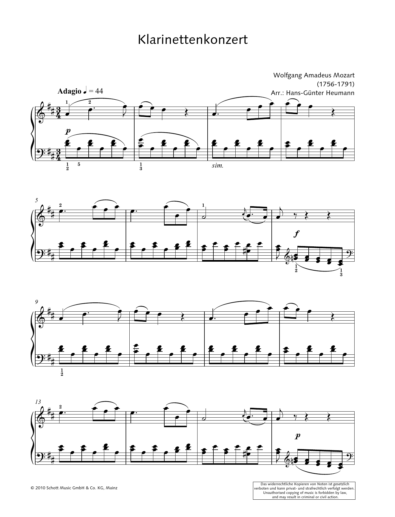 Hans-Gunter Heumann Concerto for Clarinet and Orchestra in A major Sheet Music