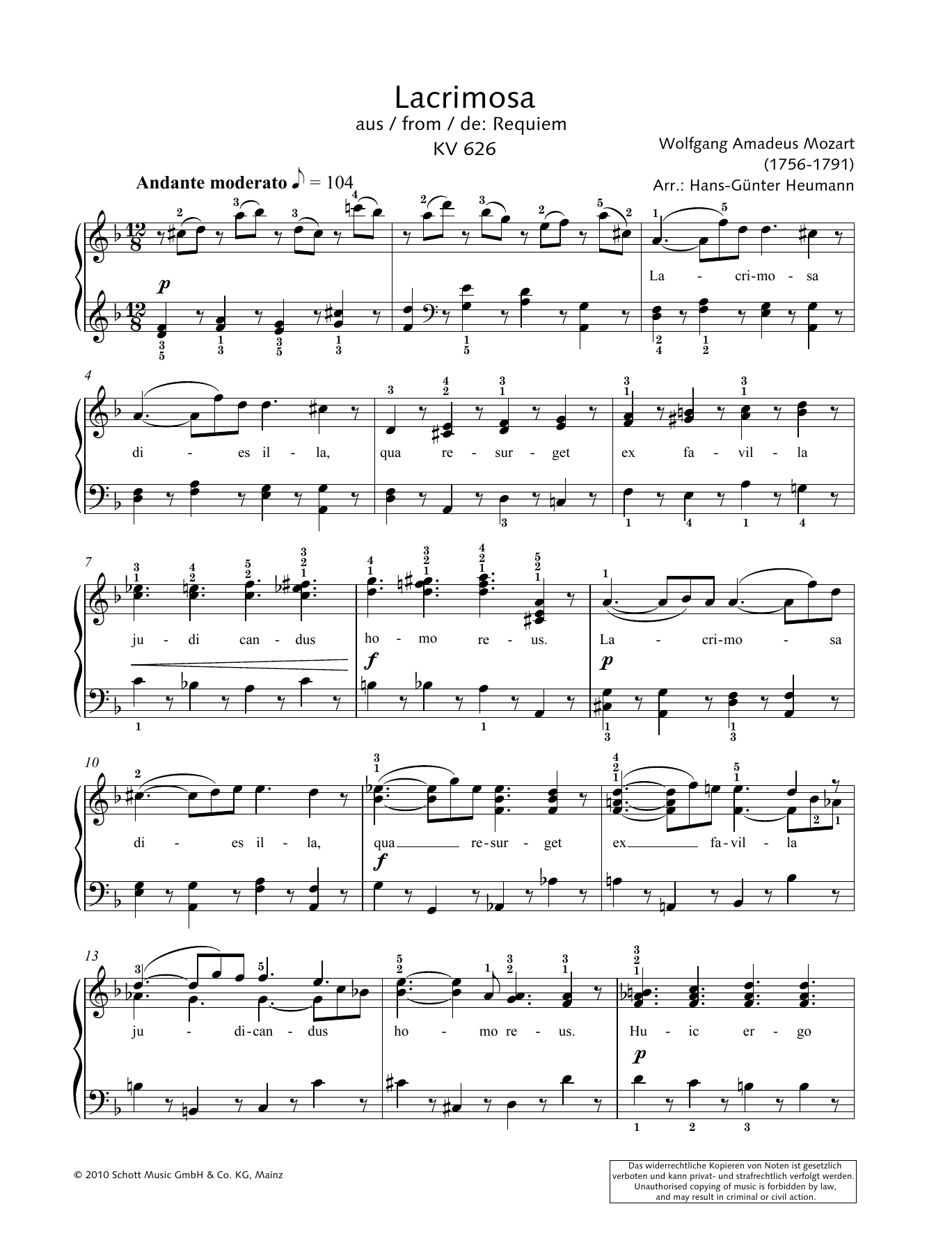 Hans-Gunter Heumann Lacrimosa Sheet Music