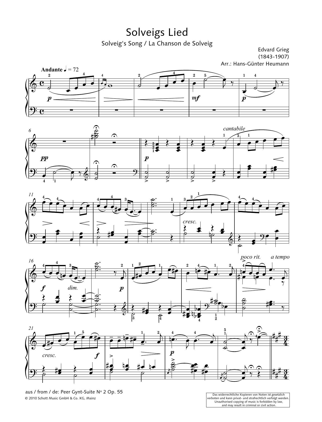 Hans-Gunter Heumann Solveig's Song Sheet Music
