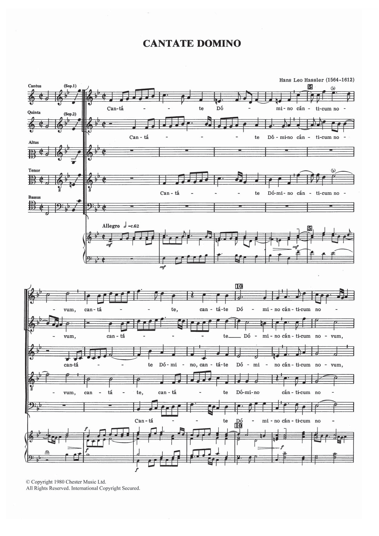 Hans Leo Hassler Cantate Domino Sheet Music