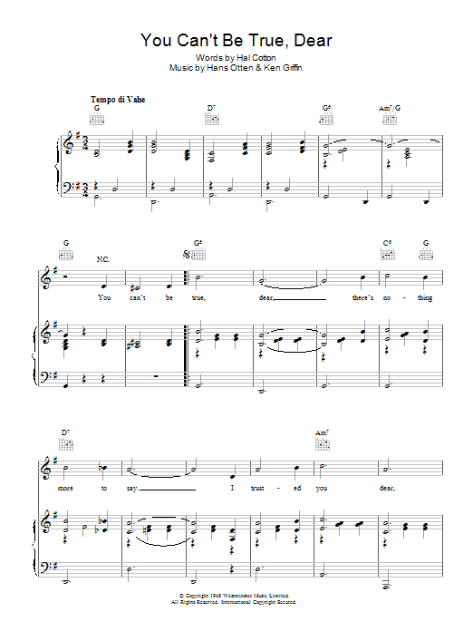 Hans Otten You Can't Be True Dear Sheet Music