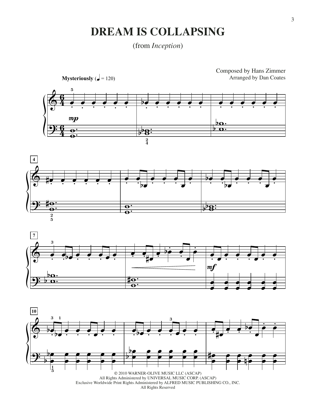 Hans Zimmer Dream Is Collapsing (from Inception) (arr. Dan Coates) Sheet Music