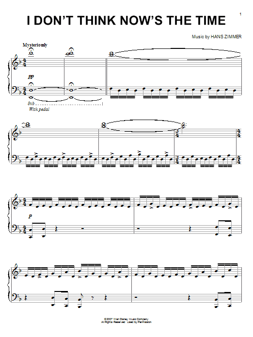 Hans Zimmer I Don't Think Now's The Time (from Pirates Of The Caribbean: At World's End) Sheet Music