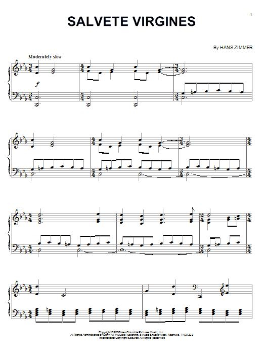 Hans Zimmer Salvete Virgines Sheet Music