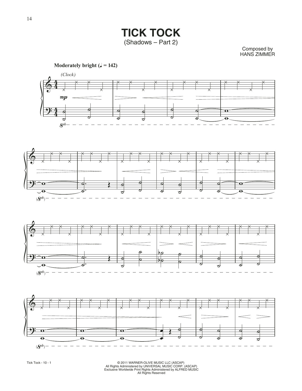 Hans Zimmer Tick Tock - Shadows: Pt. 2 (from Sherlock Holmes: A Game Of Shadows) Sheet Music