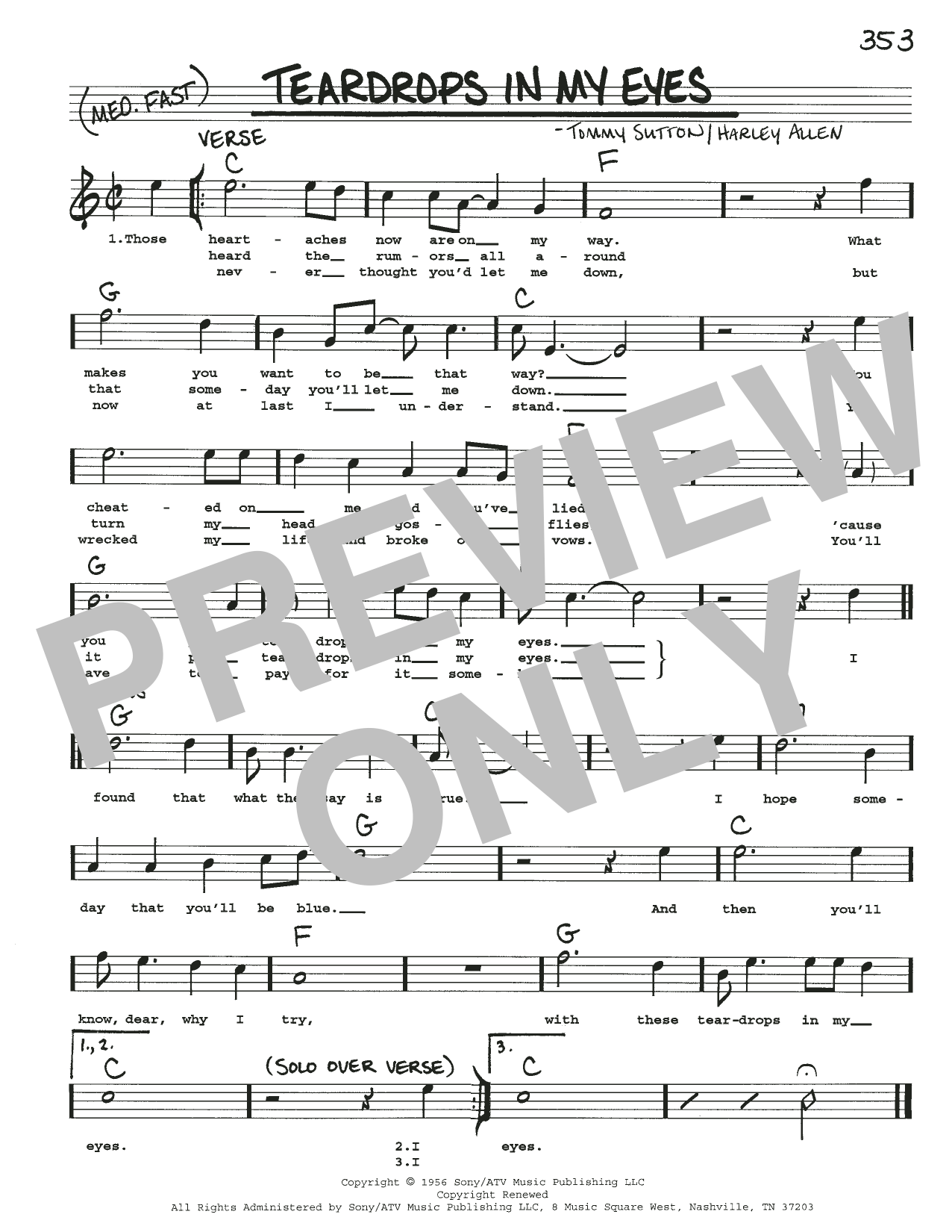 Harley Allen Teardrops In My Eyes Sheet Music