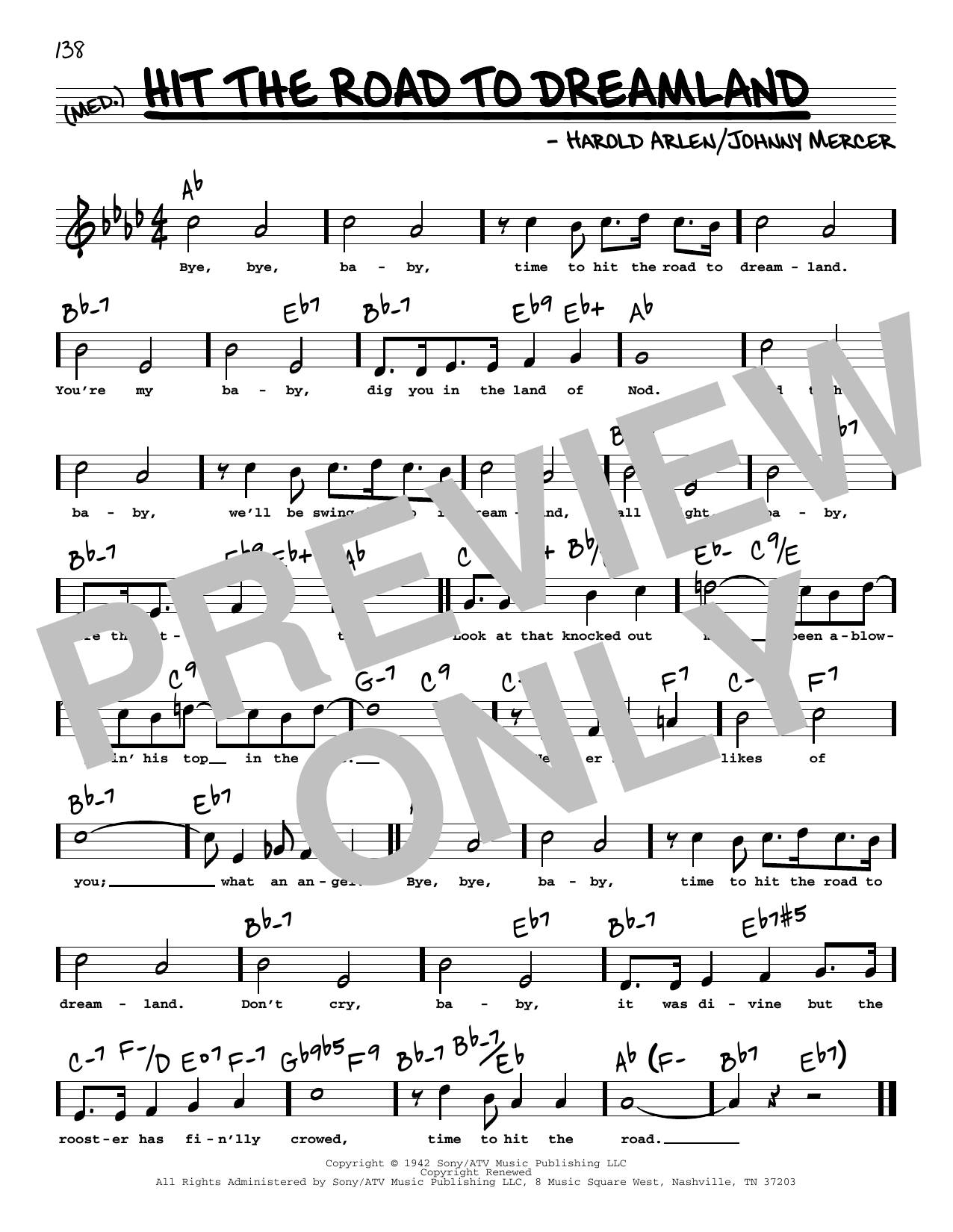Harold Arlen and Johnny Mercer Hit The Road To Dreamland (High Voice) (from Star Spangled Rhythm) Sheet Music