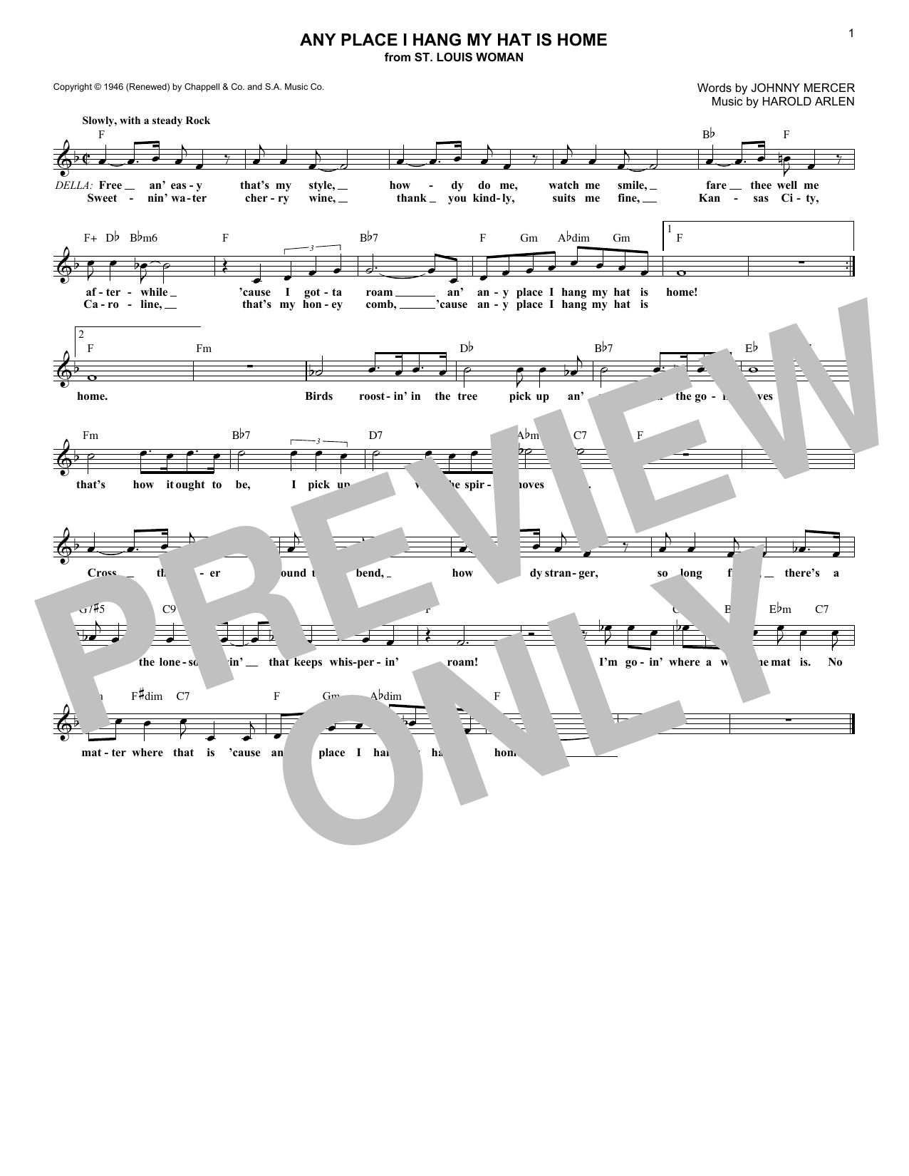 Harold Arlen Any Place I Hang My Hat Is Home Sheet Music