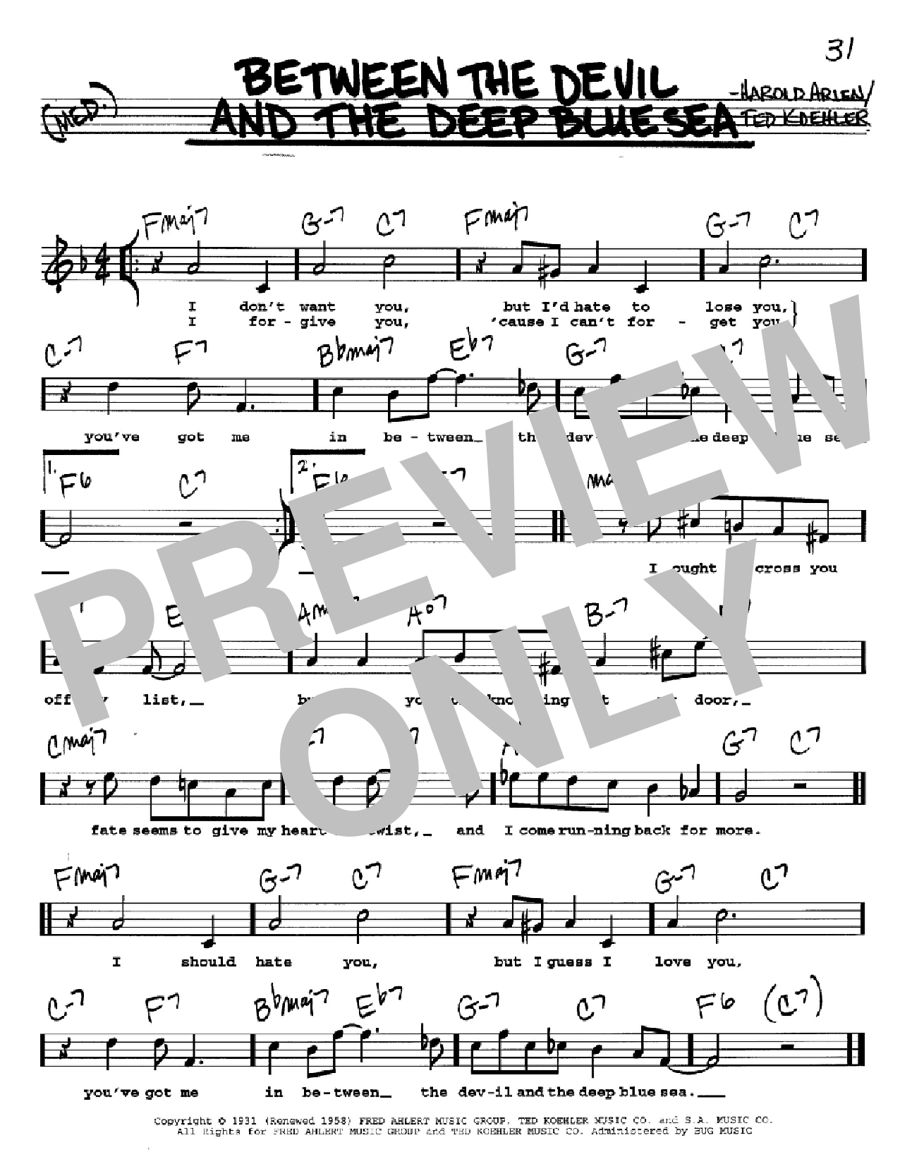 Harold Arlen Between The Devil And The Deep Blue Sea Sheet Music