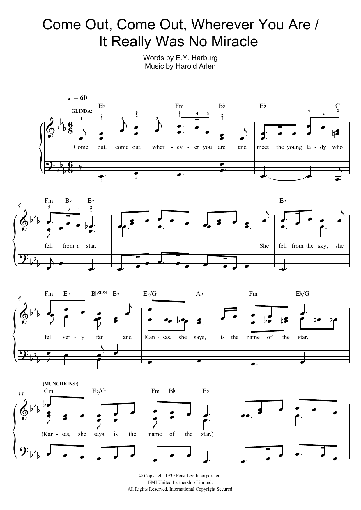 Harold Arlen Come Out, Come Out, Wherever You Are Sheet Music