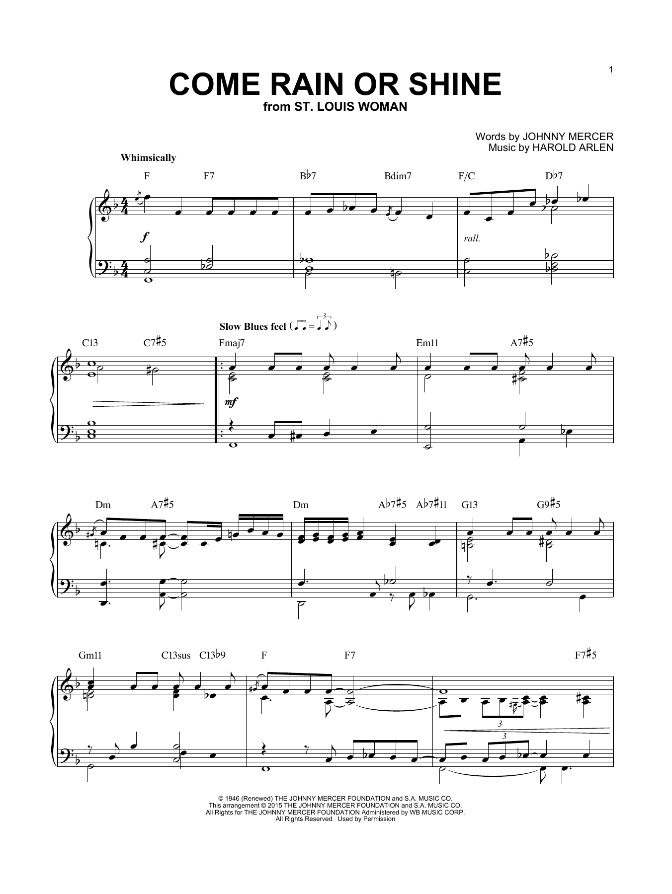 Harold Arlen Come Rain Or Come Shine [Jazz version] (arr. Brent Edstrom) Sheet Music