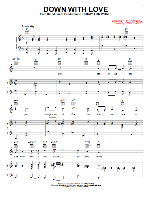 Harold Arlen Down With Love Sheet Music