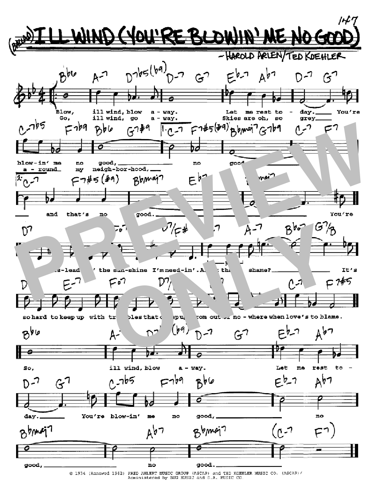 Harold Arlen Ill Wind (You're Blowin' Me No Good) Sheet Music