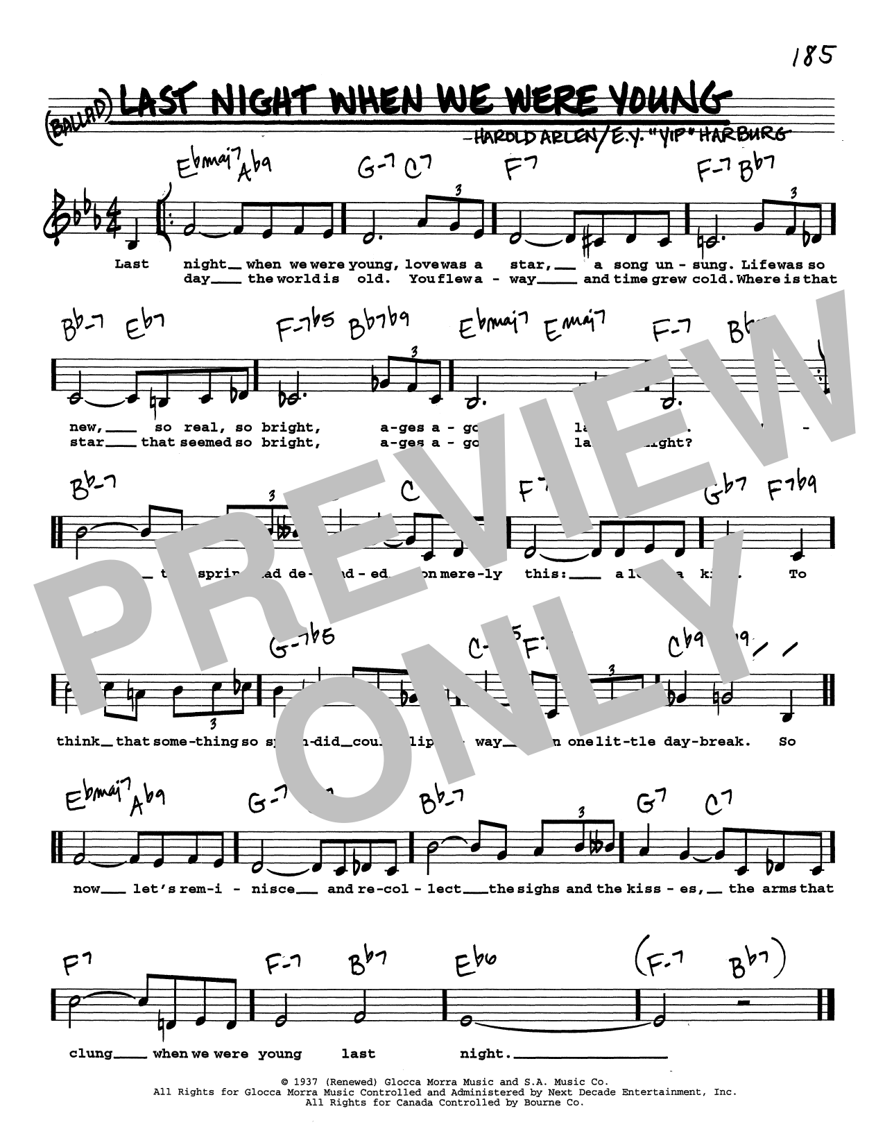 Harold Arlen Last Night When We Were Young (Low Voice) Sheet Music