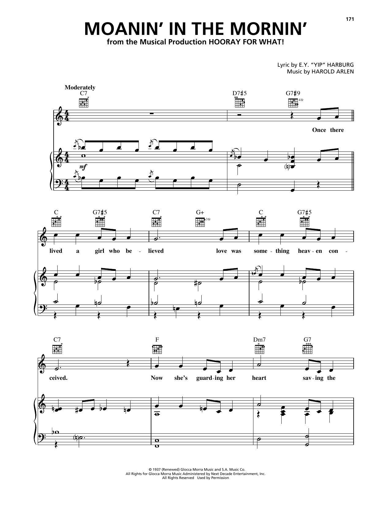 Harold Arlen Moanin' In The Mornin' (from Hooray For What!) Sheet Music