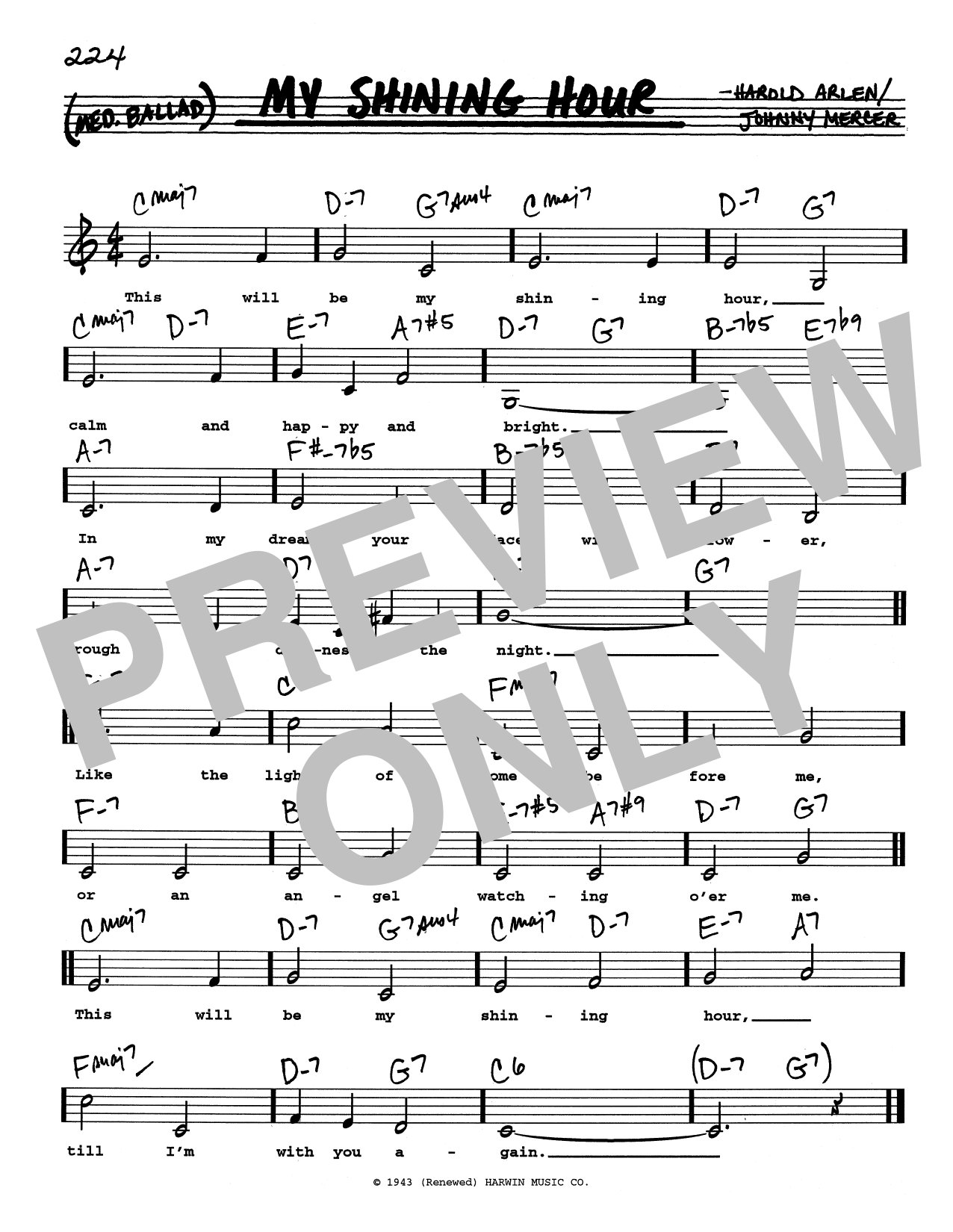 Harold Arlen My Shining Hour (Low Voice) Sheet Music