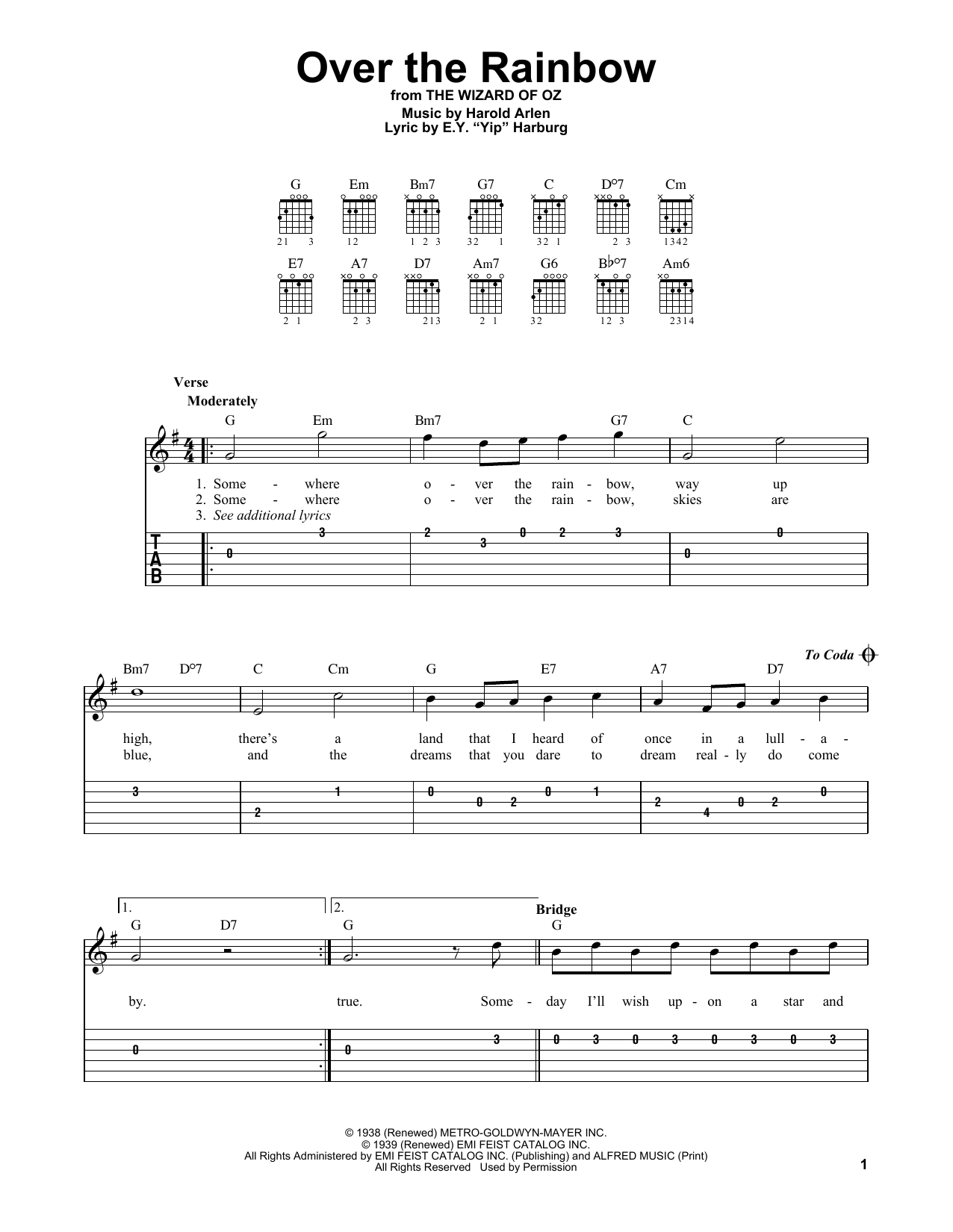 Harold Arlen Over The Rainbow (from The Wizard Of Oz) Sheet Music