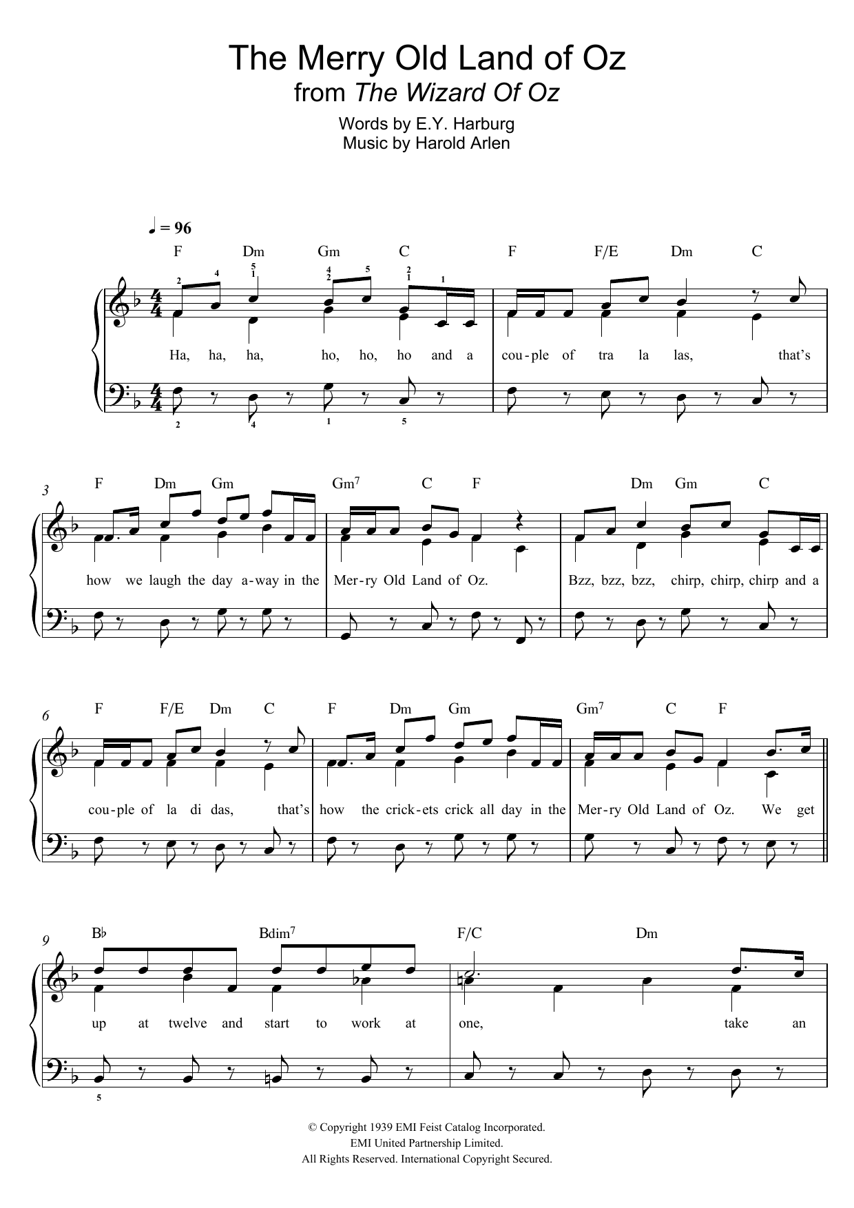 Harold Arlen The Merry Old Land Of Oz (from 'The Wizard Of Oz') Sheet Music