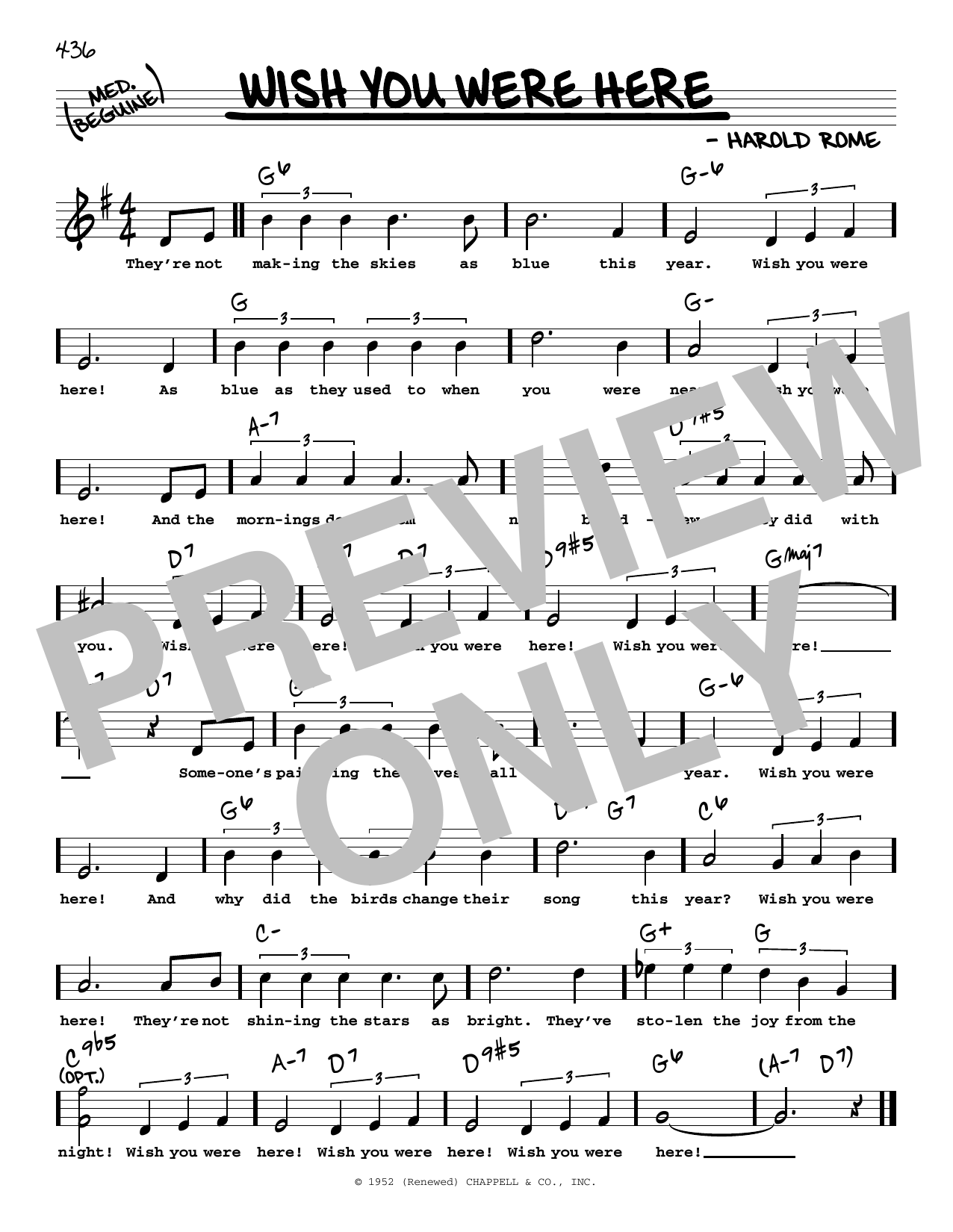 Harold Rome Wish You Were Here (High Voice) Sheet Music