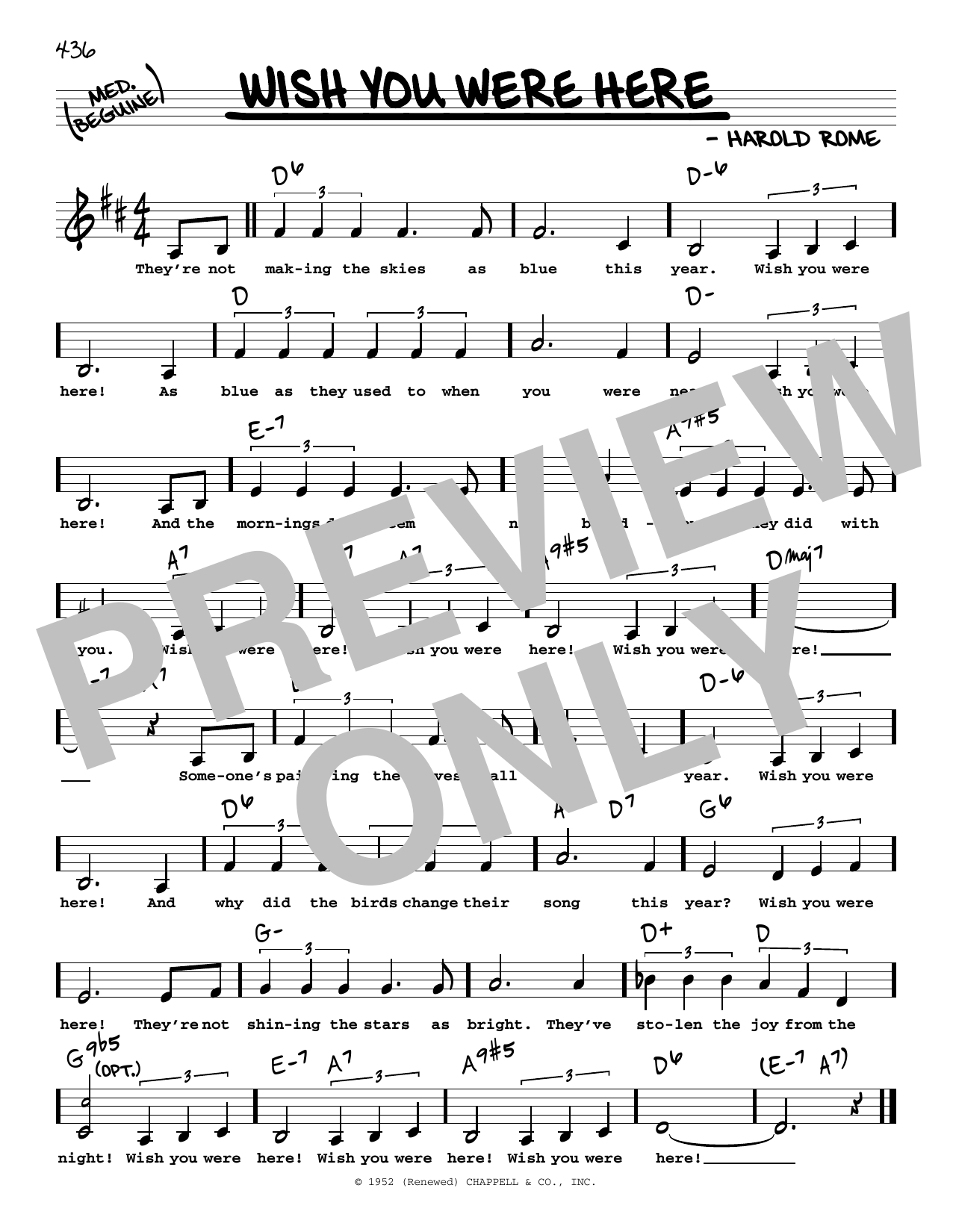 Harold Rome Wish You Were Here (Low Voice) Sheet Music