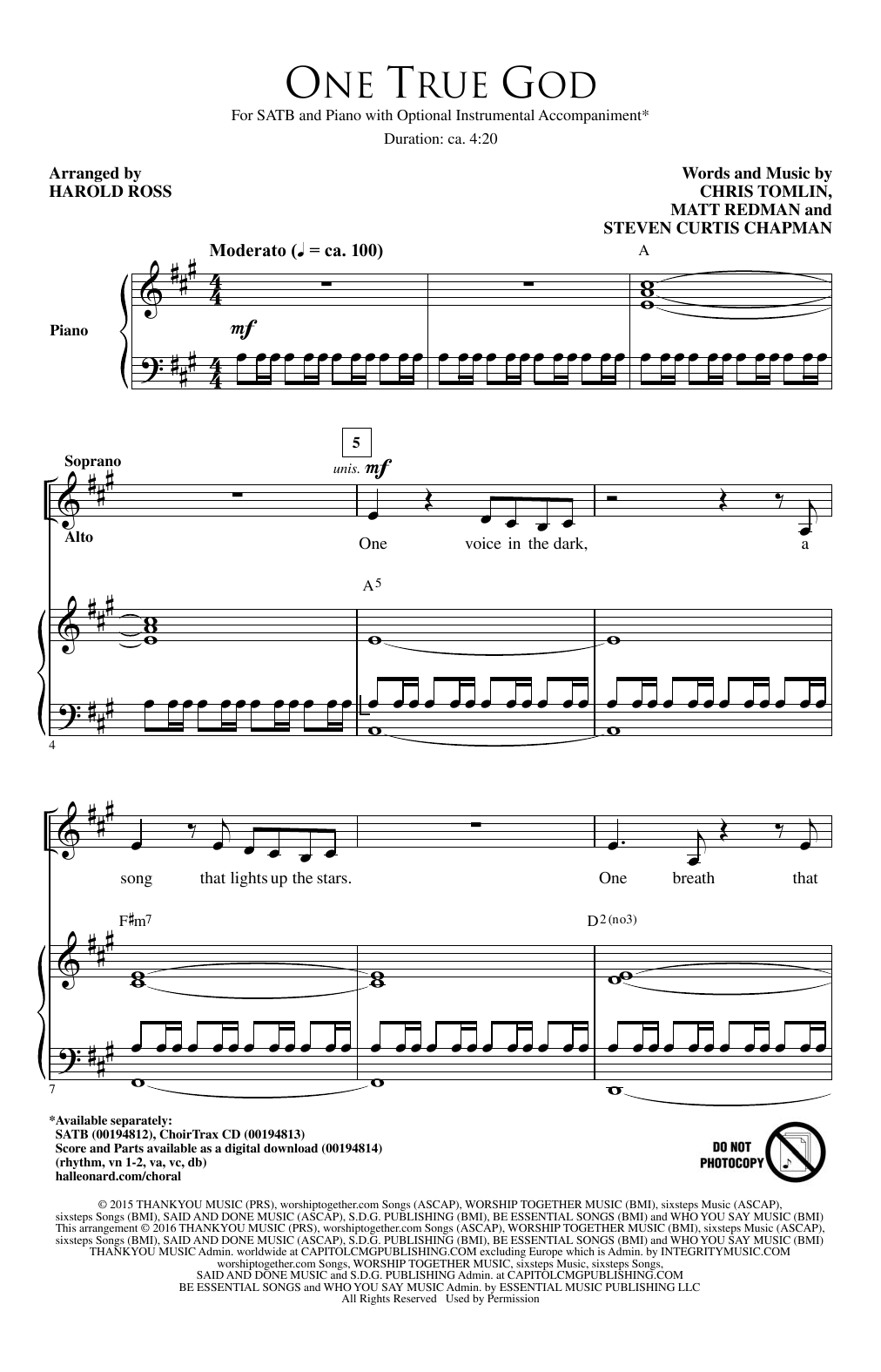 Harold Ross One True God Sheet Music