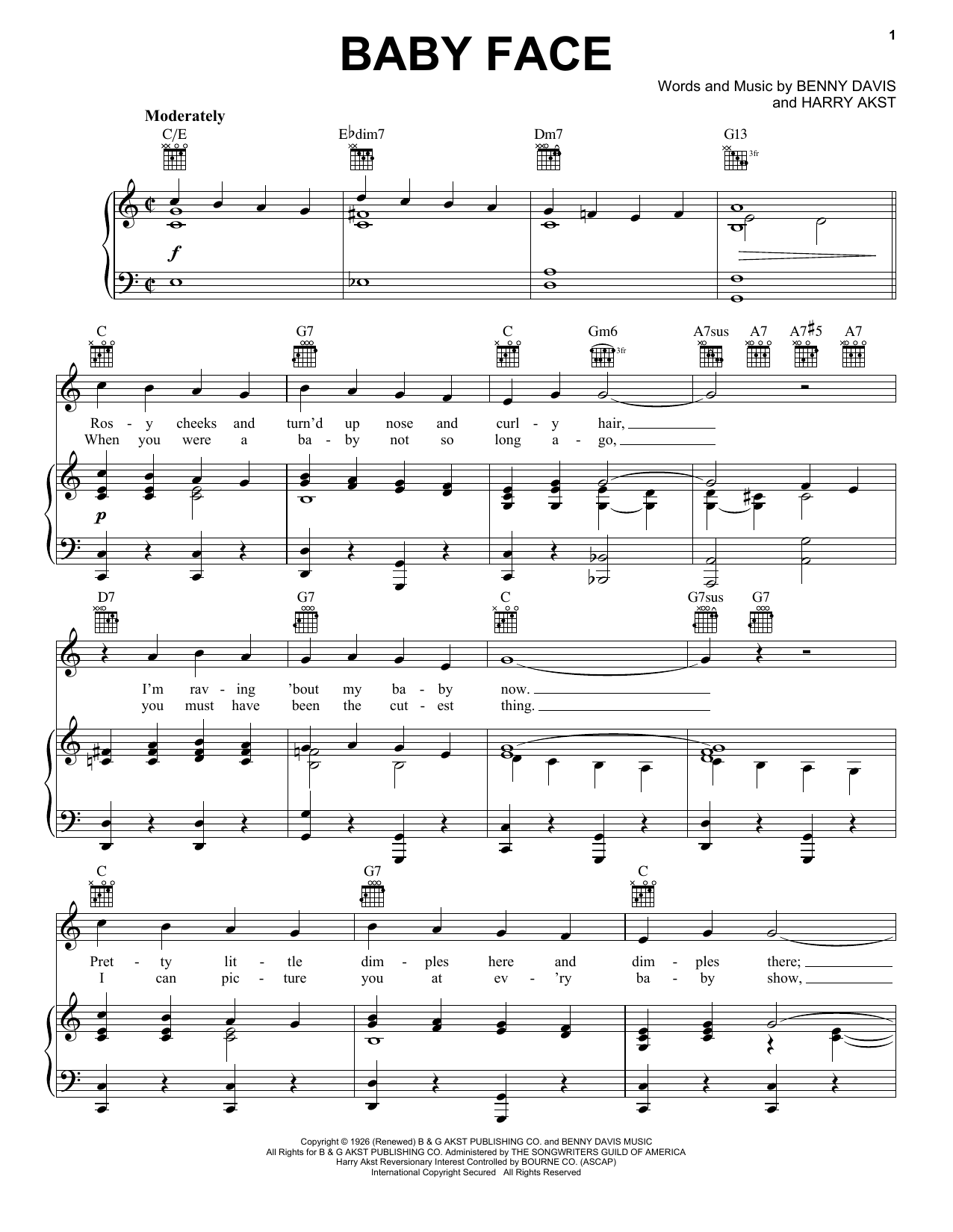 Harry Akst Baby Face Sheet Music