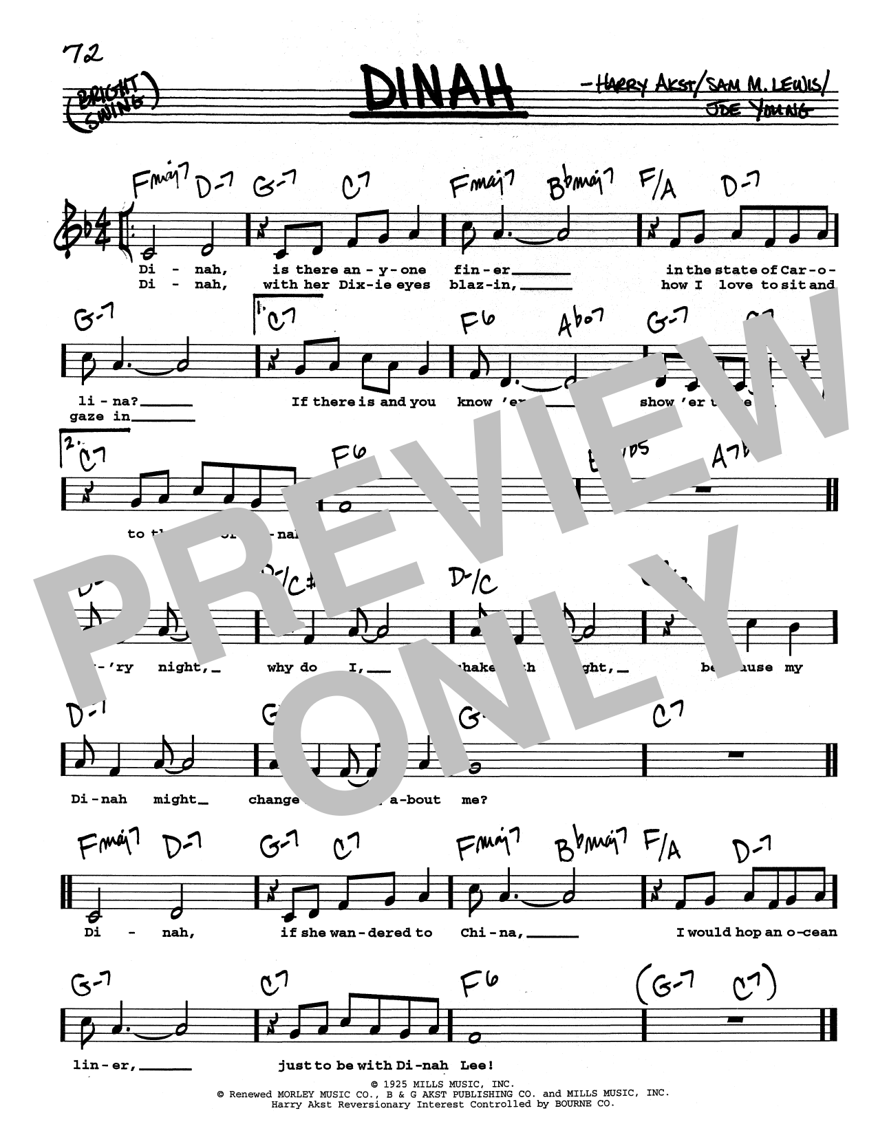 Harry Akst Dinah (Low Voice) Sheet Music