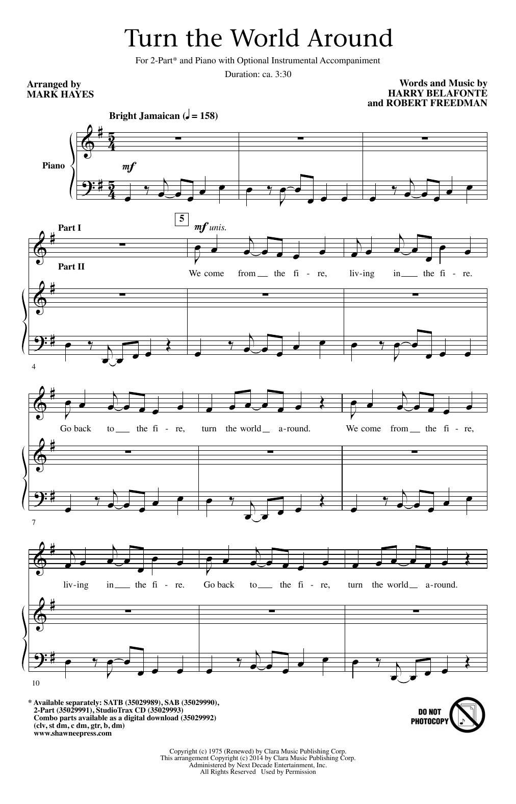 Harry Belafonte Turn The World Around (arr. Mark Hayes) Sheet Music