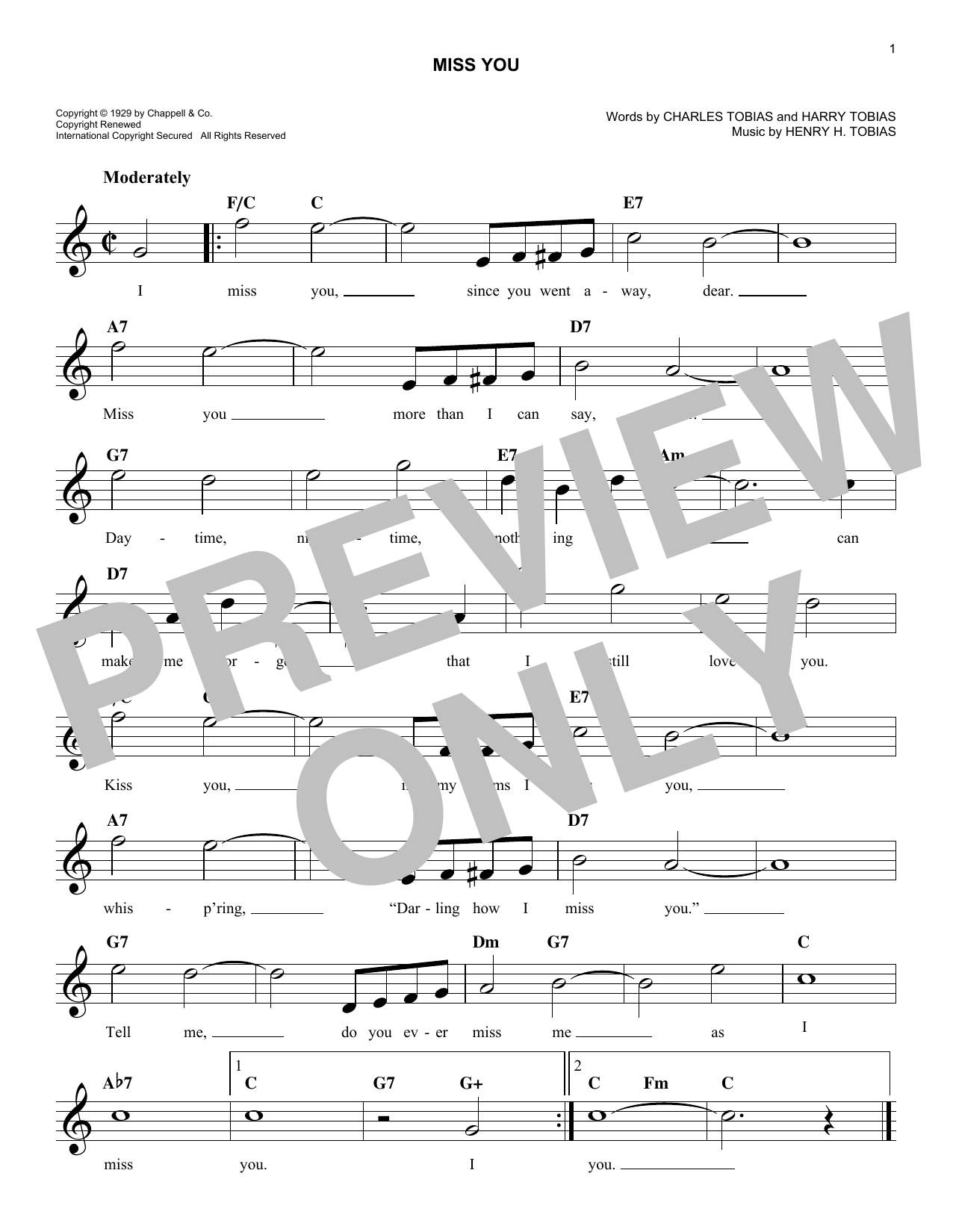 Harry Henry Miss You Sheet Music