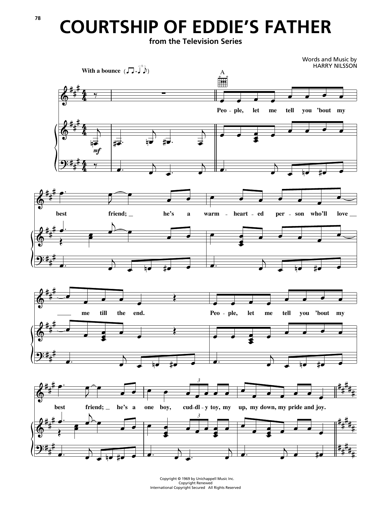 Harry Nilsson Courtship Of Eddie's Father Sheet Music