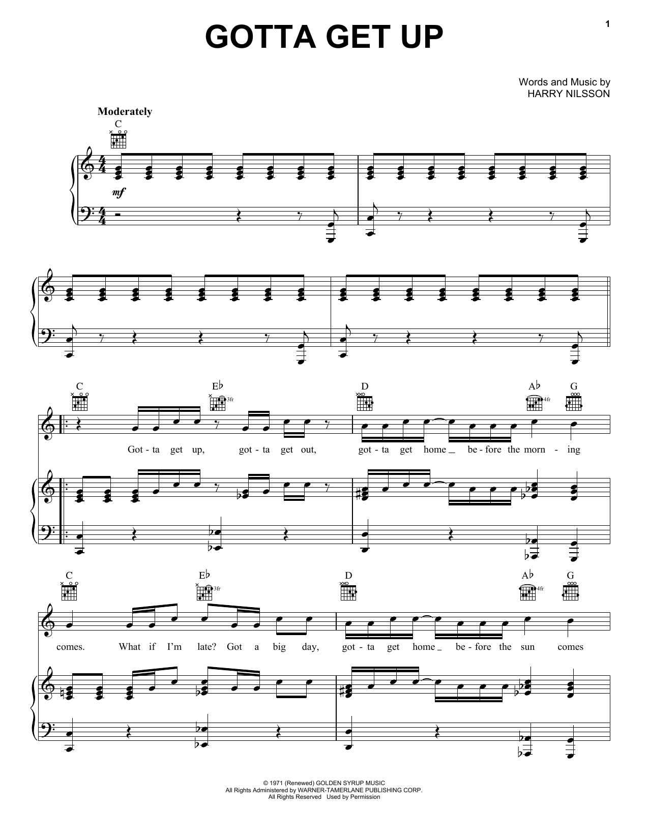 Harry Nilsson Gotta Get Up Sheet Music