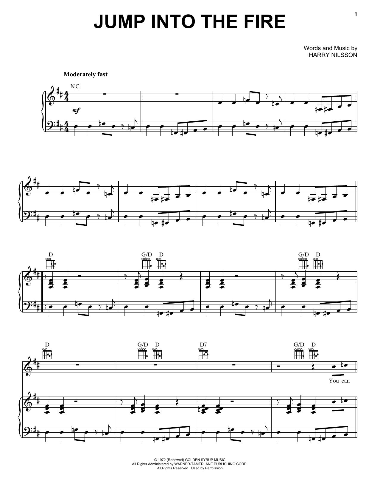 Harry Nilsson Jump Into The Fire Sheet Music