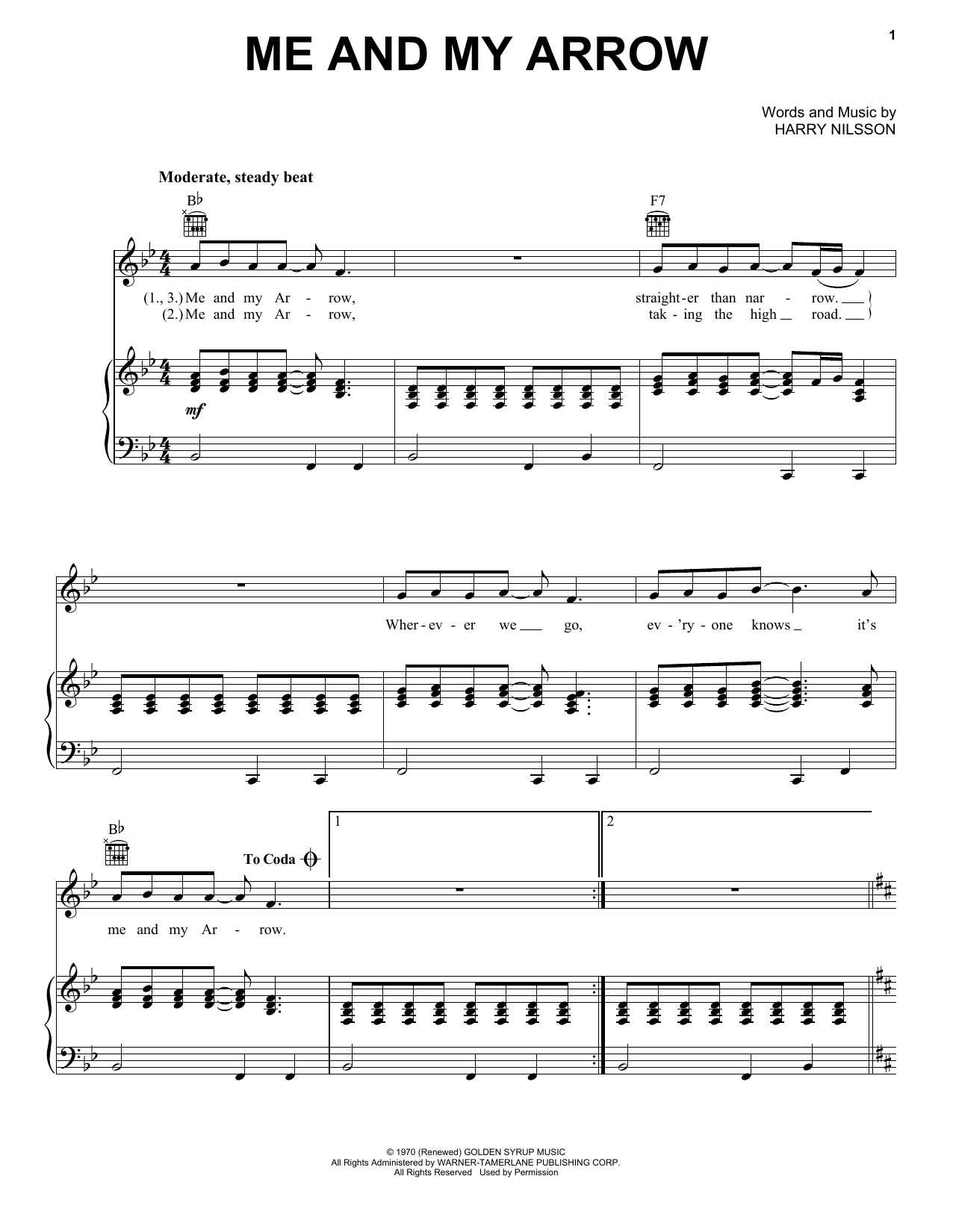 Harry Nilsson Me And My Arrow Sheet Music