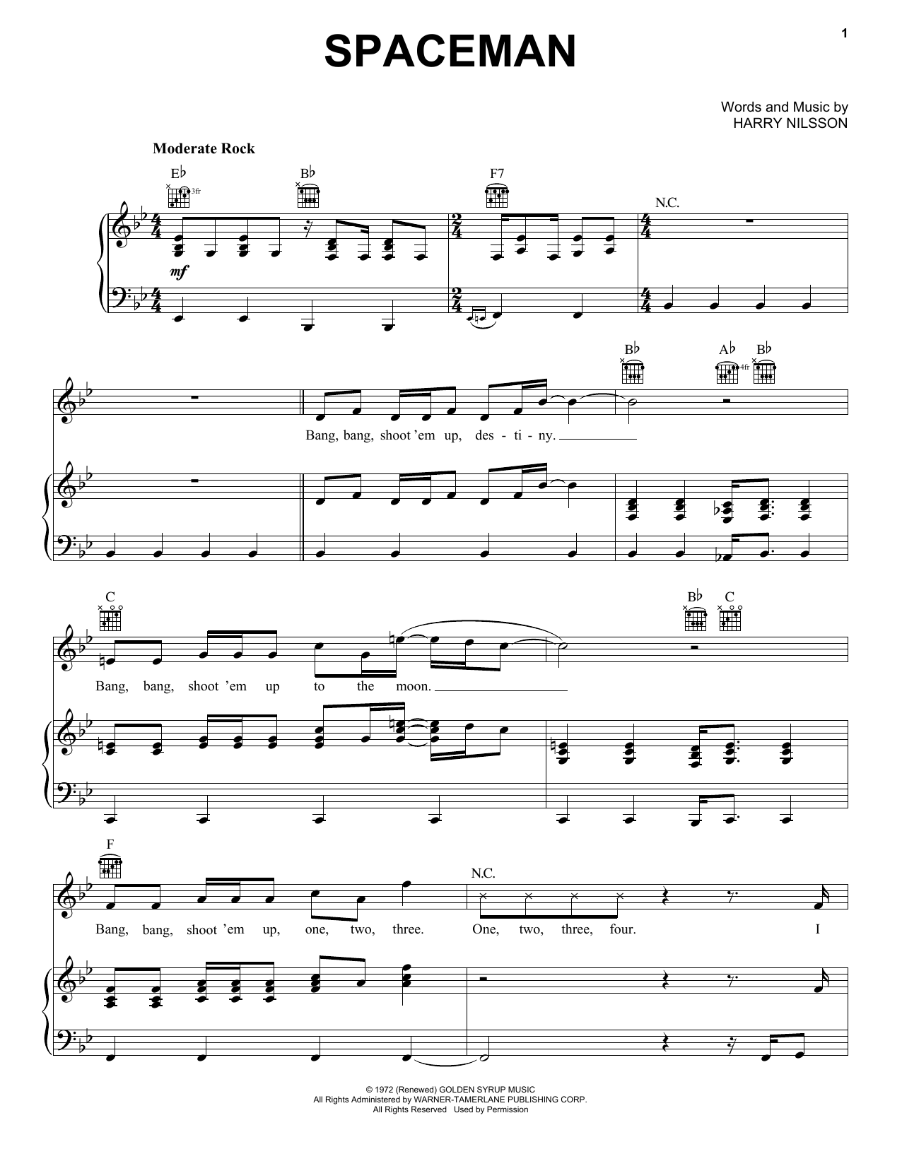 Harry Nilsson Spaceman Sheet Music
