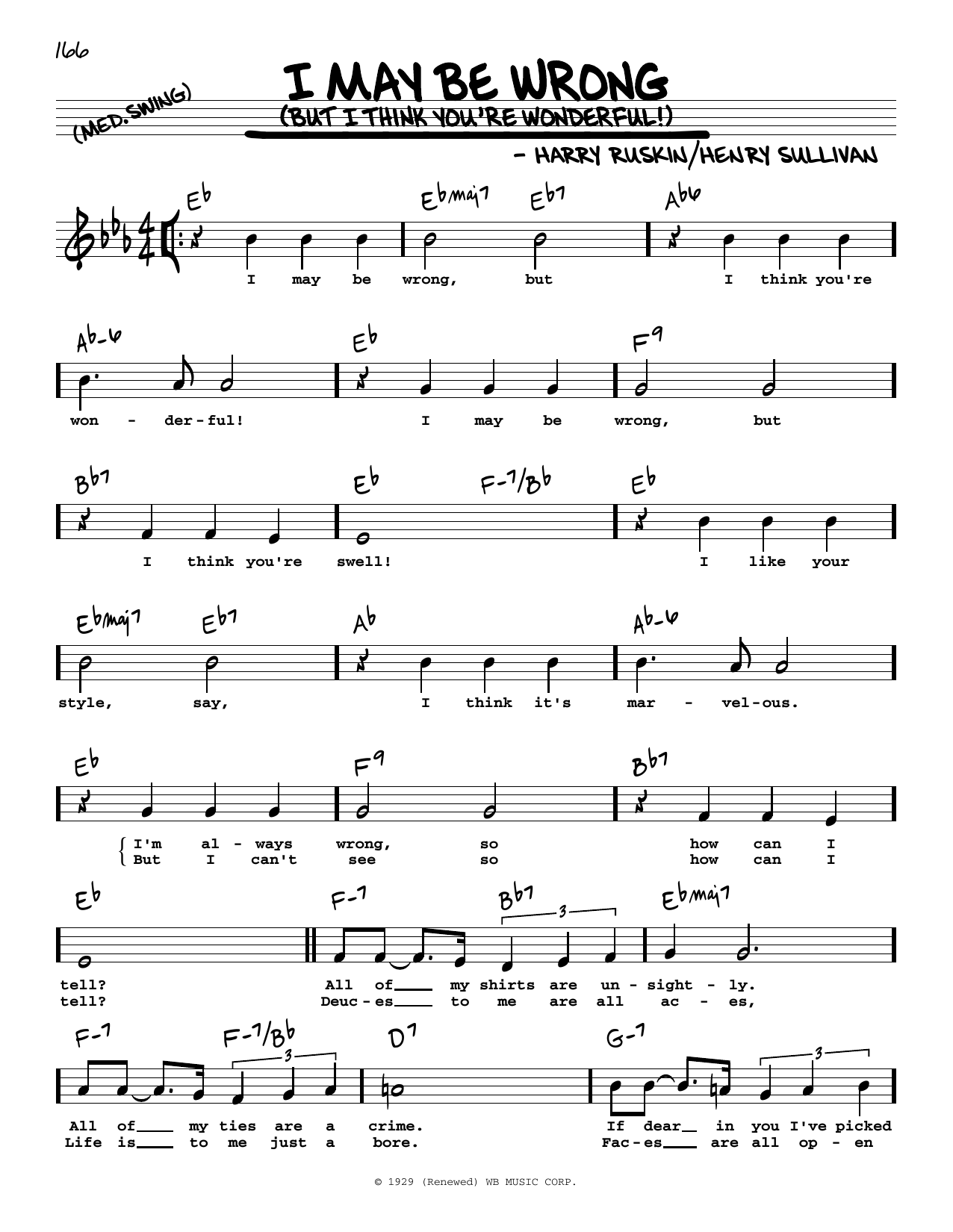 Harry Ruskin I May Be Wrong (But I Think You're Wonderful!) (High Voice) Sheet Music