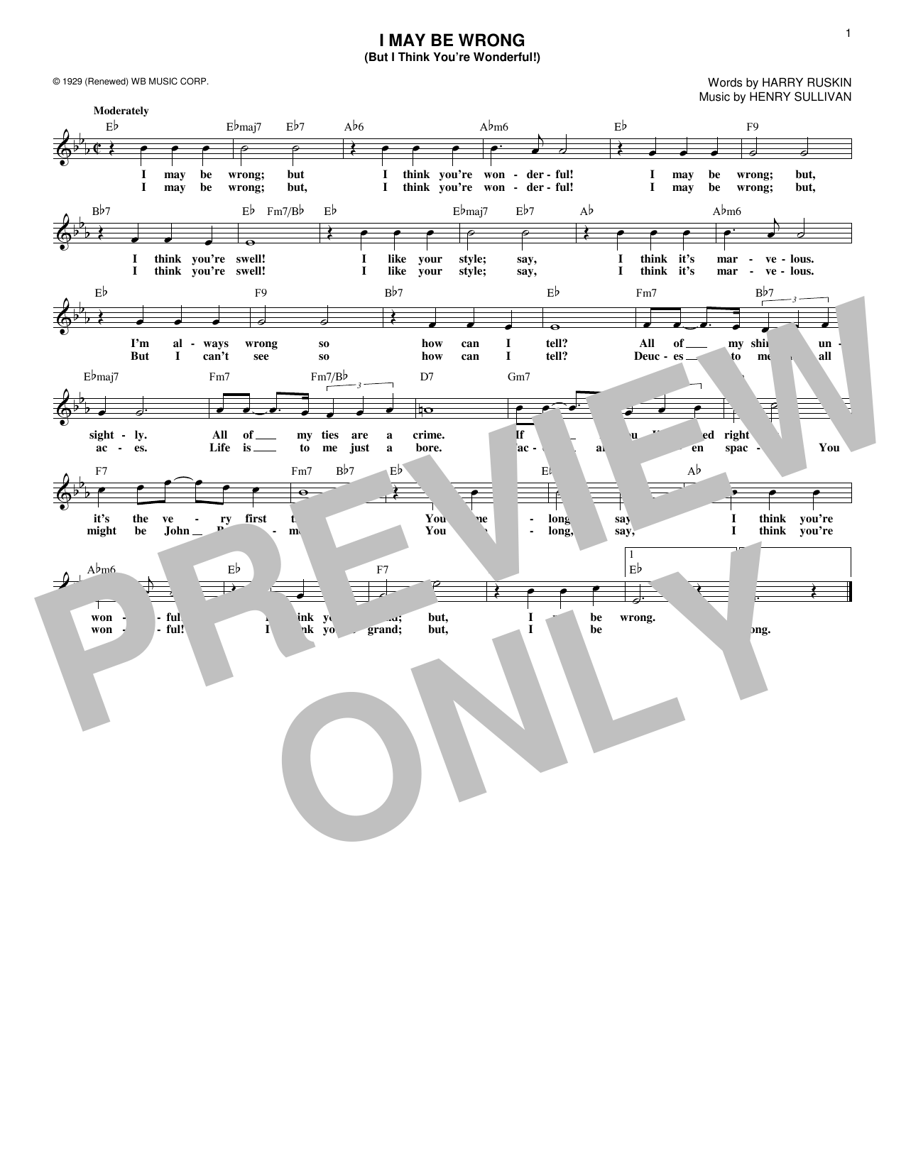 Harry Ruskin I May Be Wrong (But I Think You're Wonderful!) Sheet Music