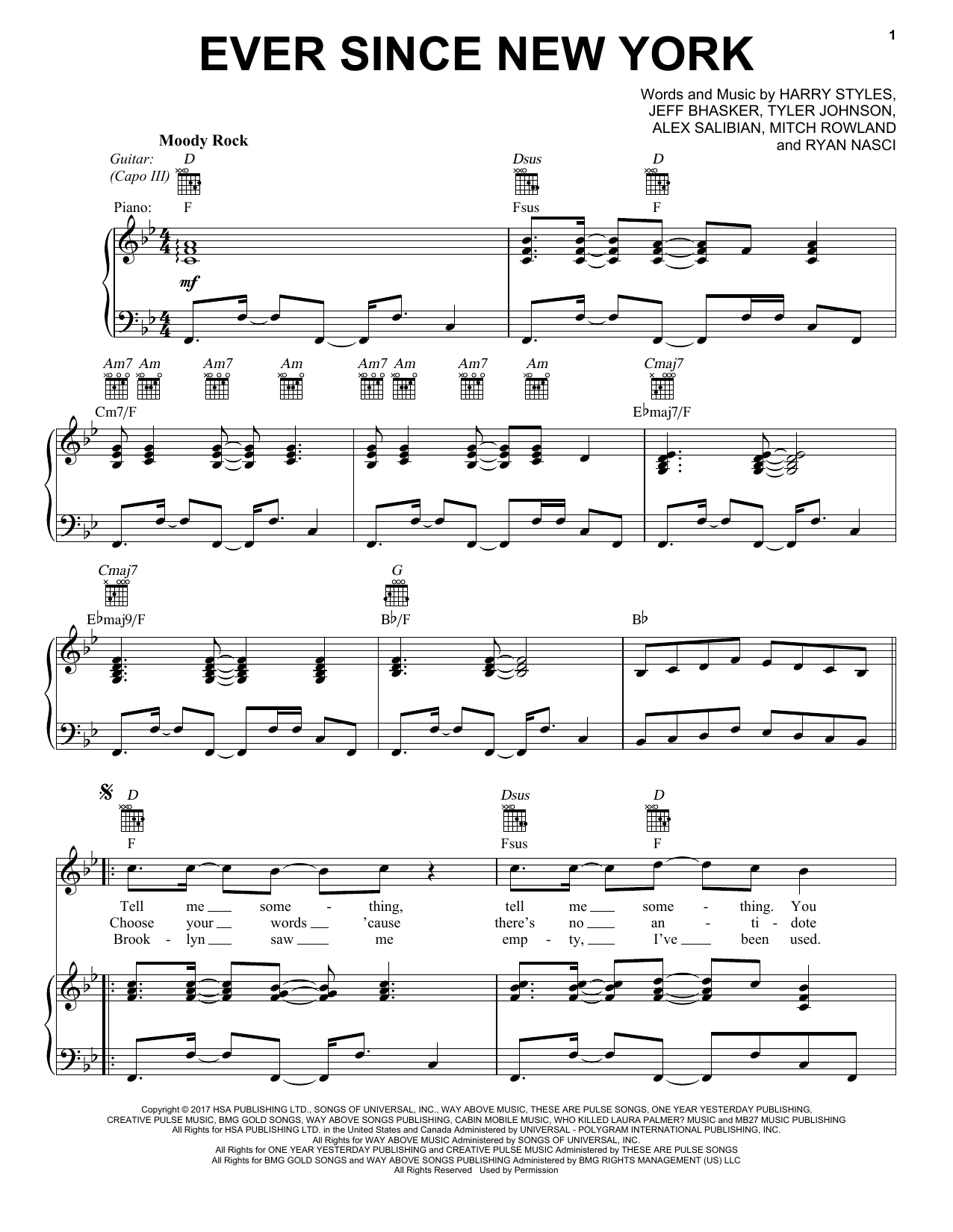 Harry Styles Ever Since New York Sheet Music