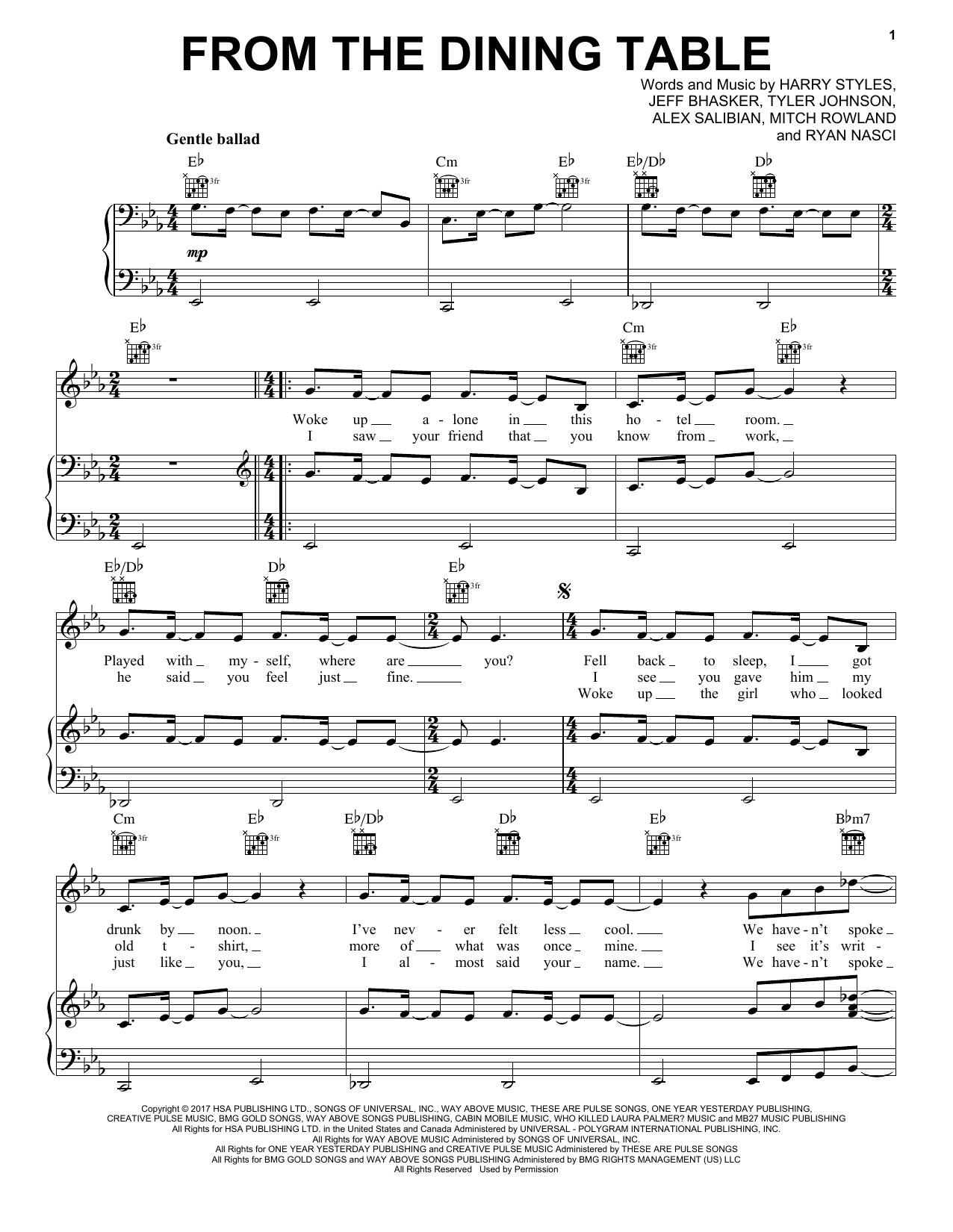 Harry Styles From The Dining Table Sheet Music