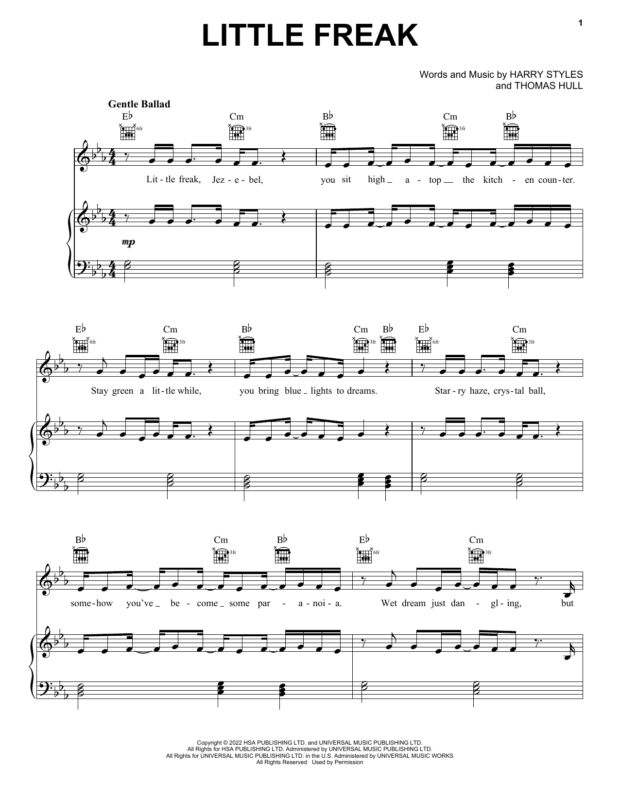 Harry Styles Little Freak Sheet Music
