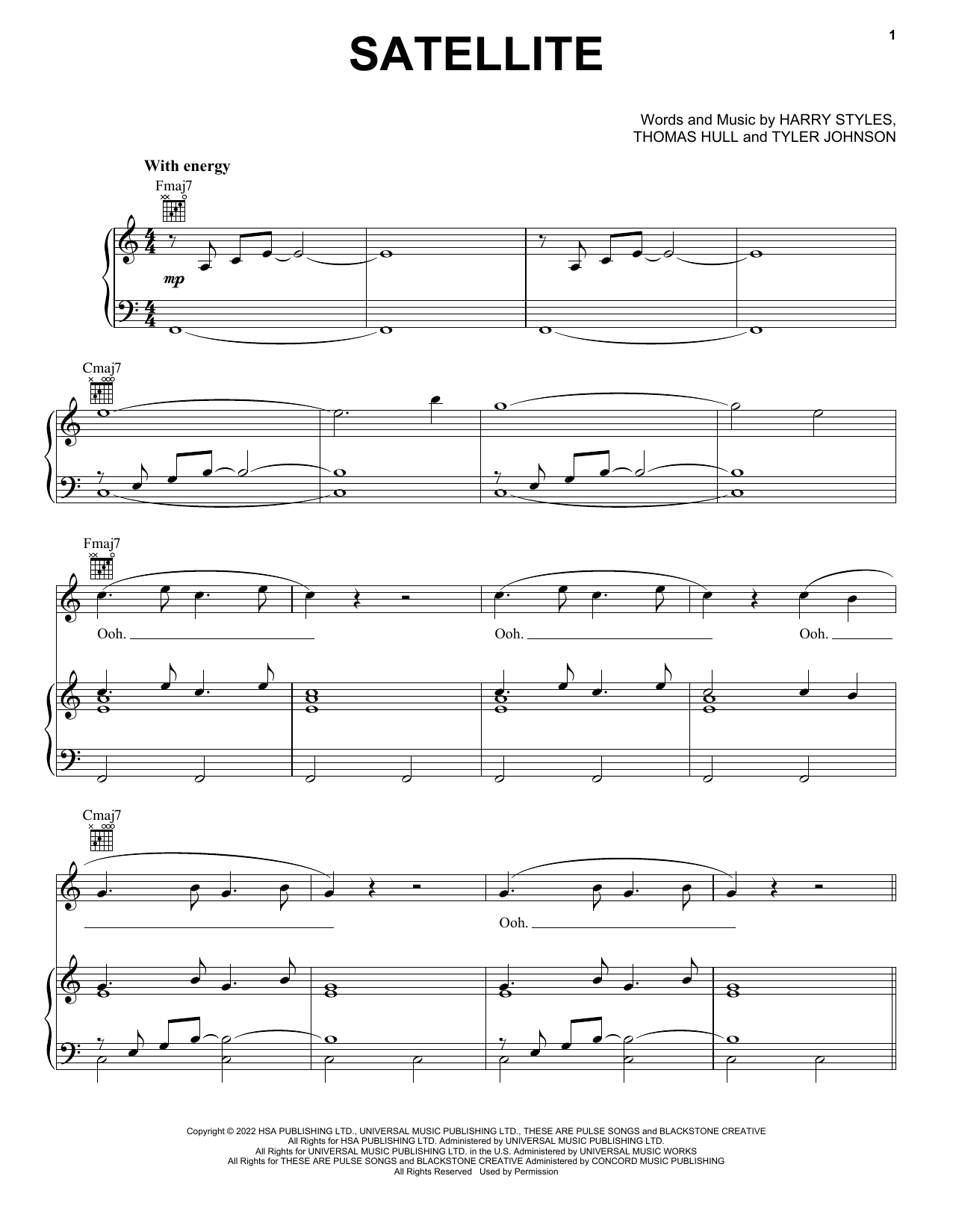 Harry Styles Satellite Sheet Music